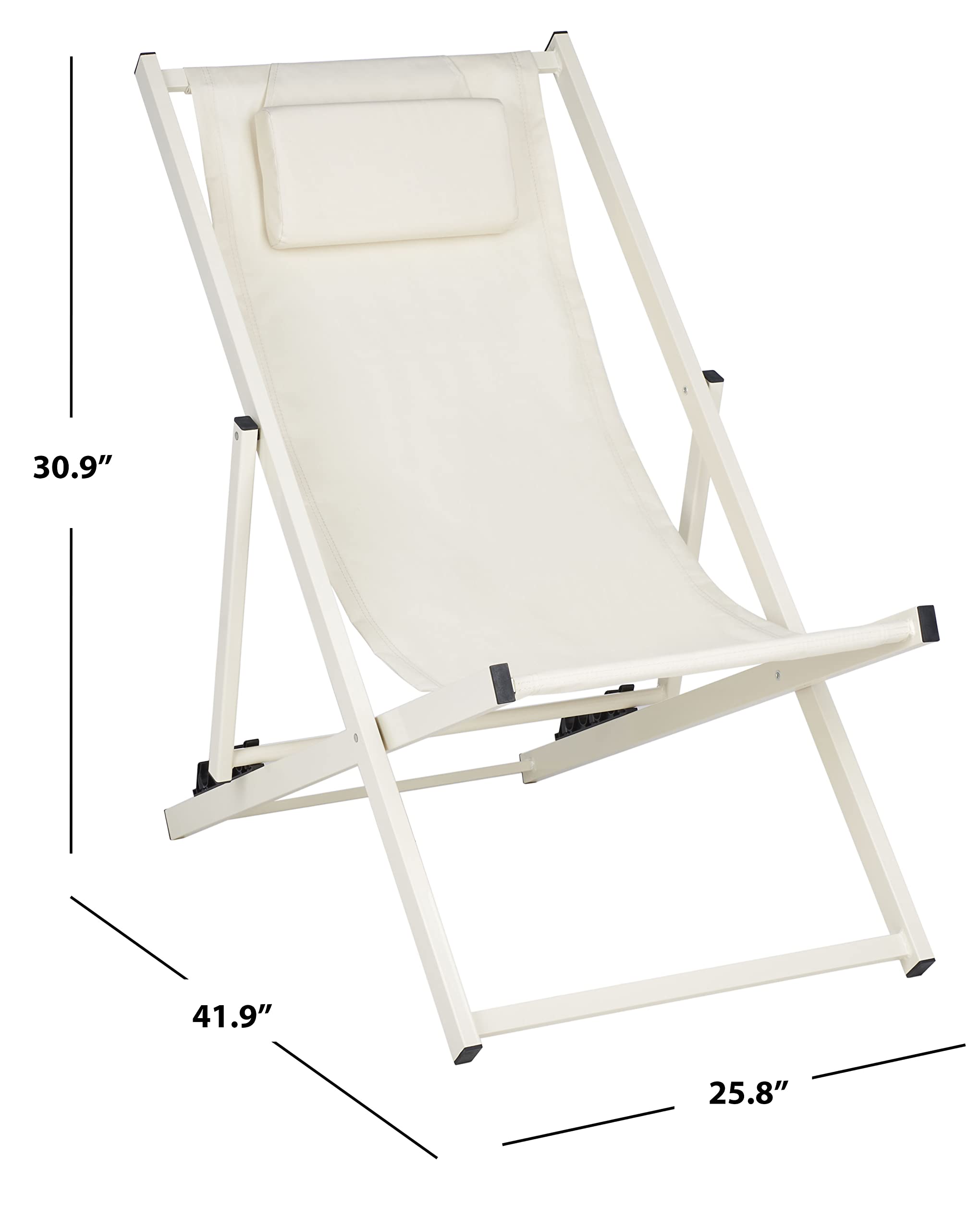 Safavieh PAT9039A-SET2 Outdoor Folding Sling Chairs Set of 2 - Adjustable, Beige, Fully Assembled - Perfect for Patio, Poolside, Garden & Backyard Relaxation