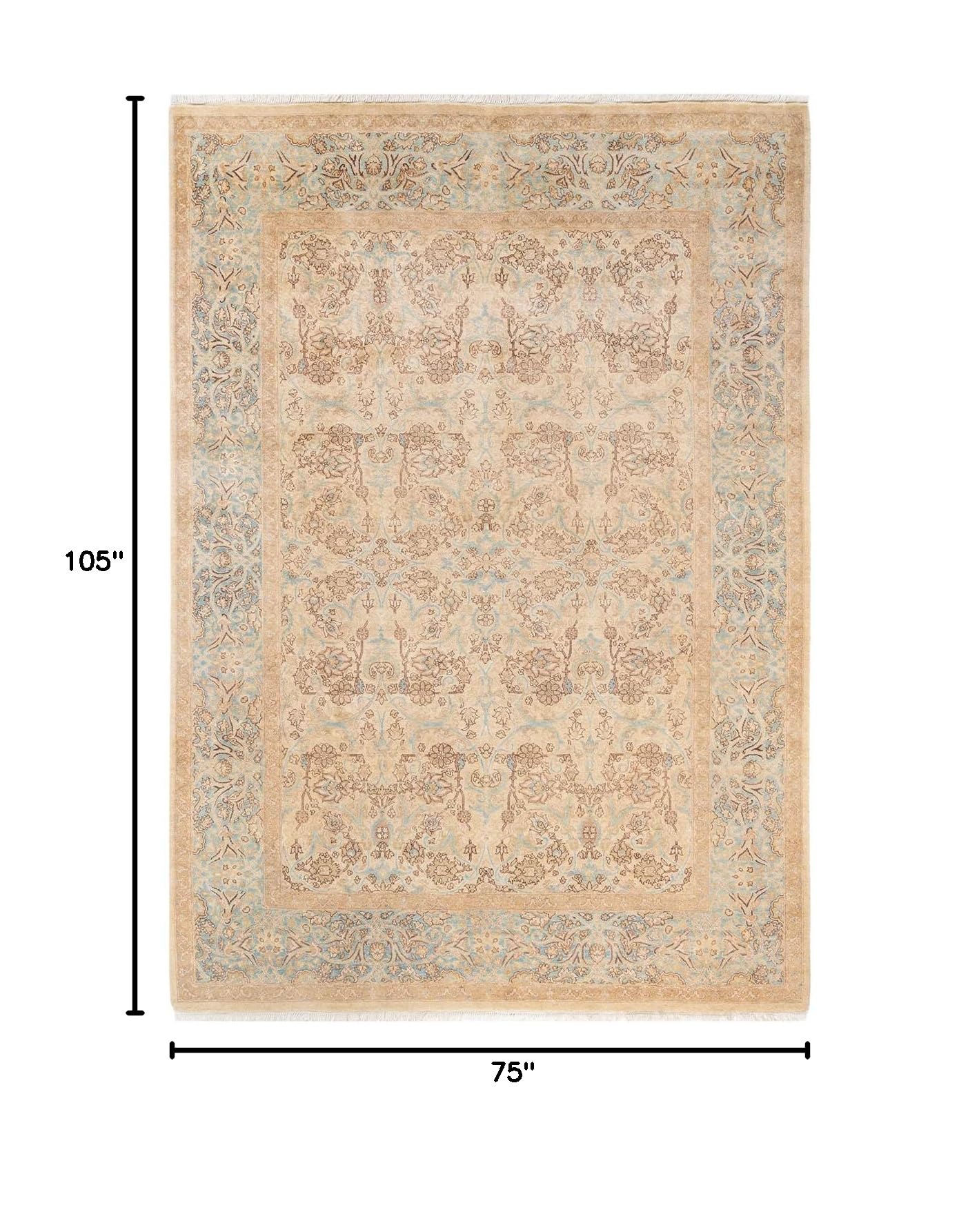 Handmade Wool Oriental Mogul Ivory 6x9 Area Rug - Solo Rugs One of a Kind Hand Knotted Traditional Design for Living Room, Bedroom & Home Decor