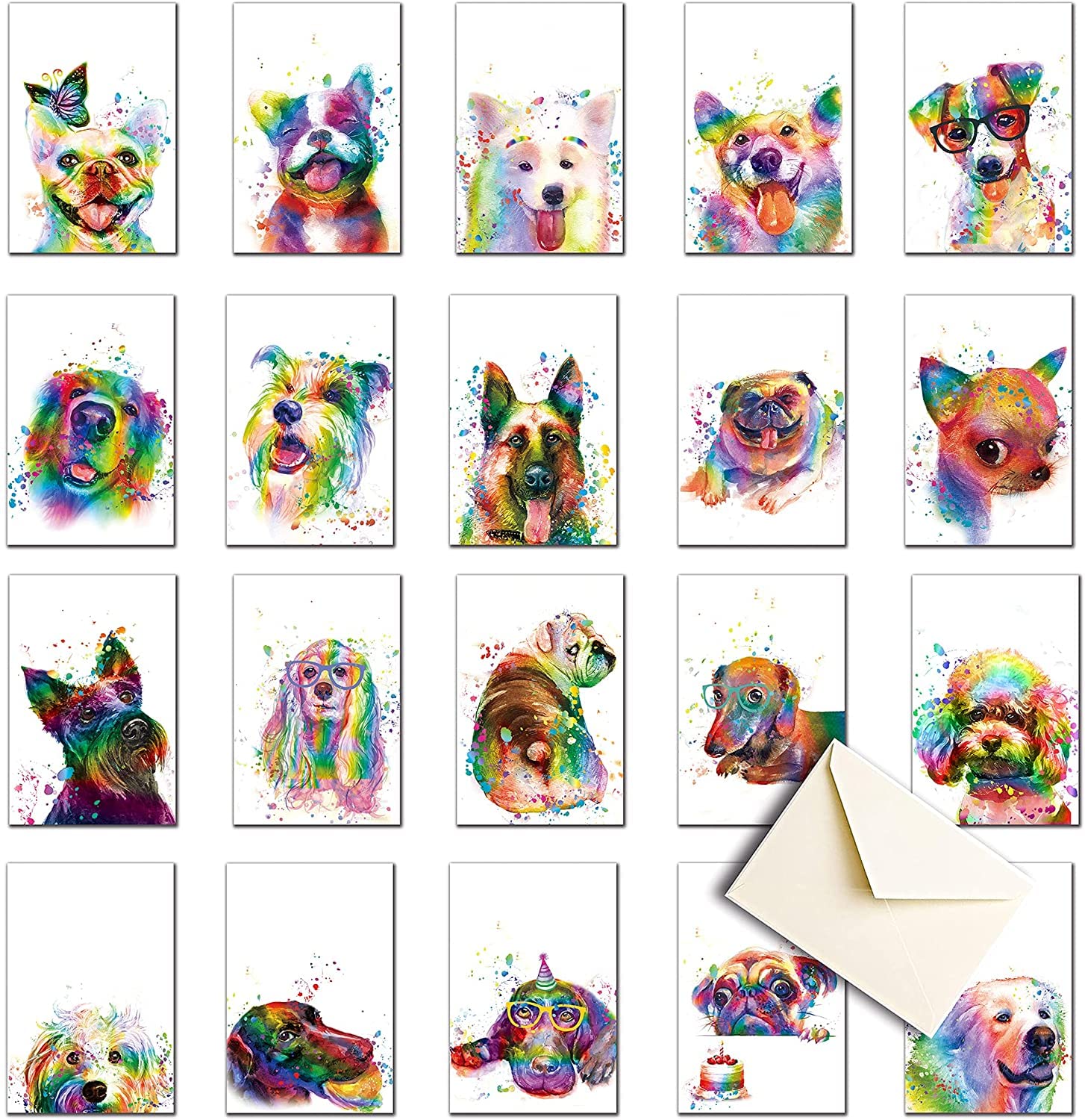Watercolor Painted Dog Thank You Cards with Envelopes & Stickers - Bulk Greeting Card Set for Birthday, Wedding, Anniversary | Cute Rainbow Dog Stationery for Pet Lovers & All Occasions | Perfect for Thank You Notes, Invitations & Special Events