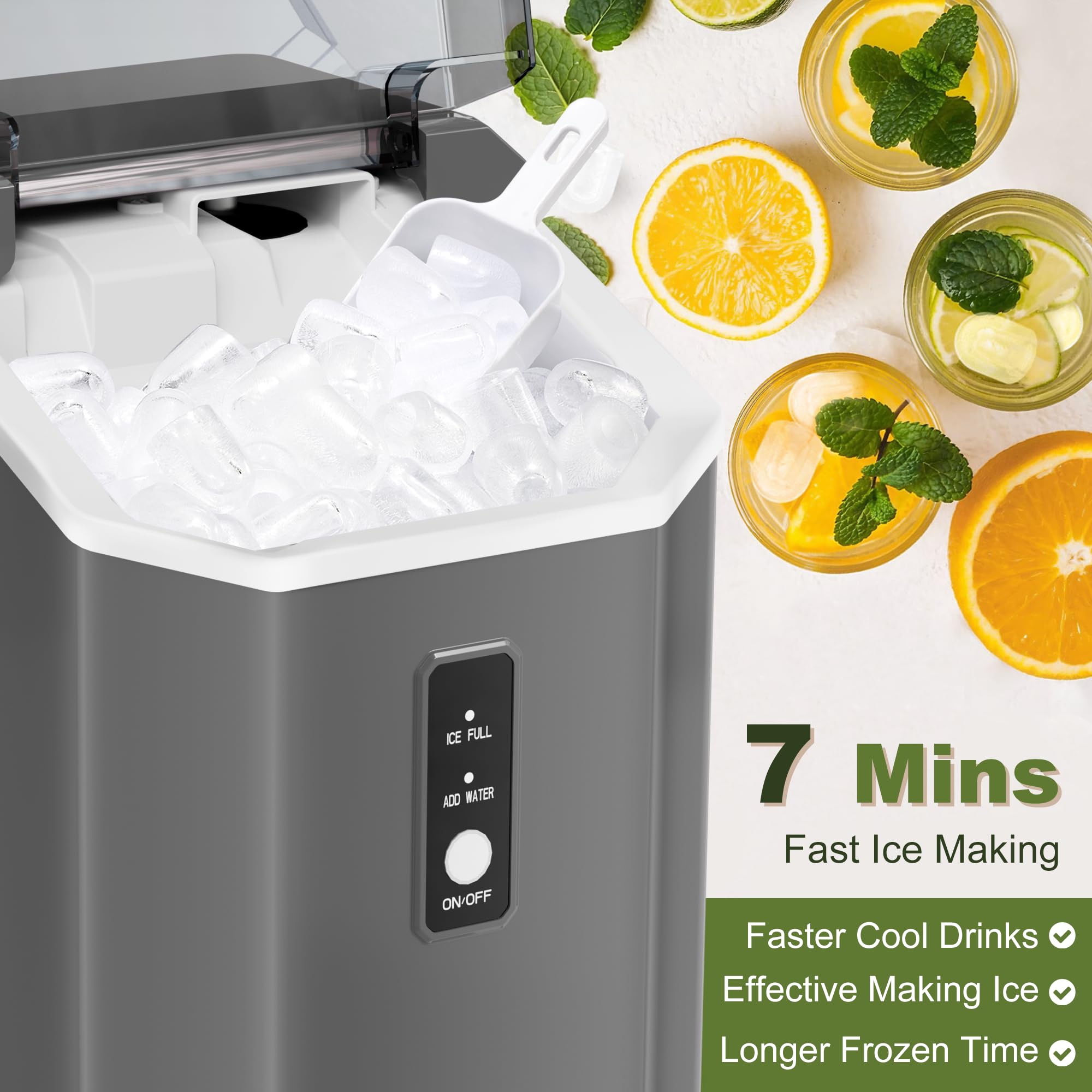 NicBex Countertop Nugget Ice Maker – 34Lbs/24H Self-Cleaning Portable Ice Machine with One-Button Operation – Perfect for Kitchen, Bar, Office & Party Use – Makes Chewable Pellet Ice for Cocktails, Sodas & Beverages (Gray)