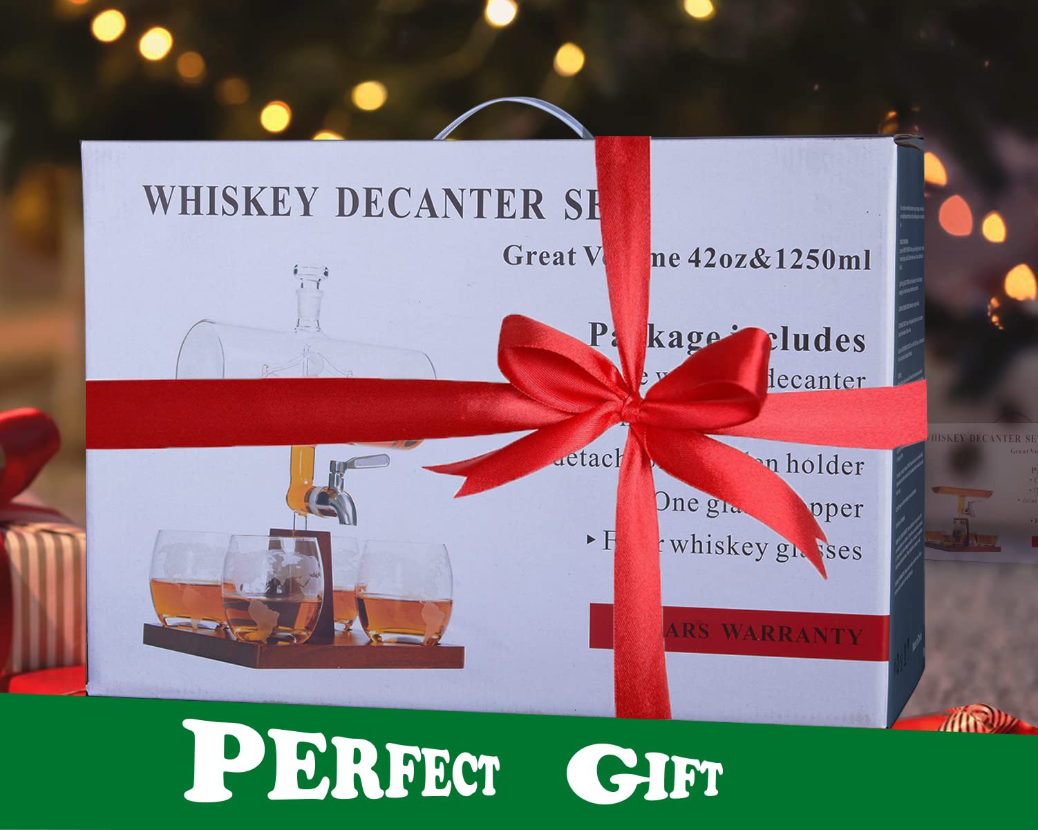 Premium Whiskey Decanter Set with 4 Crystal Globe Glasses - Elegant Barware for Bourbon, Scotch & Liquor - Perfect for Home Bars, Gifts & Entertaining