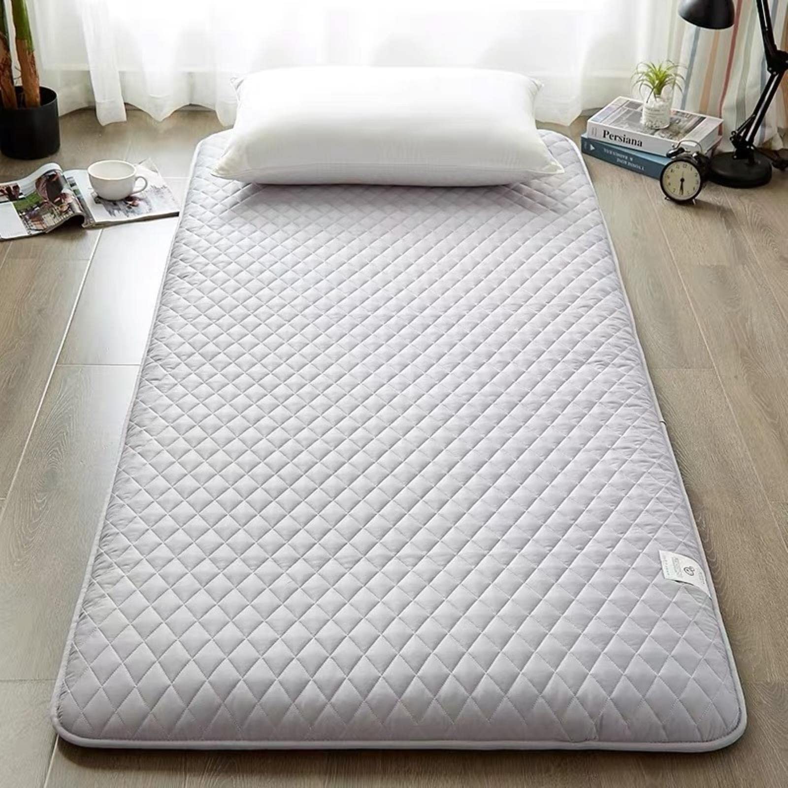 Japanese Style Floor Mattress - Thick Foldable Futon Mattress for Adults & Kids, Portable Sleeping Pad with Carry Bag, Extra Soft Roll-Up Tatami Bed for Dorm, Guest Room, Camping & Travel (Double Size)