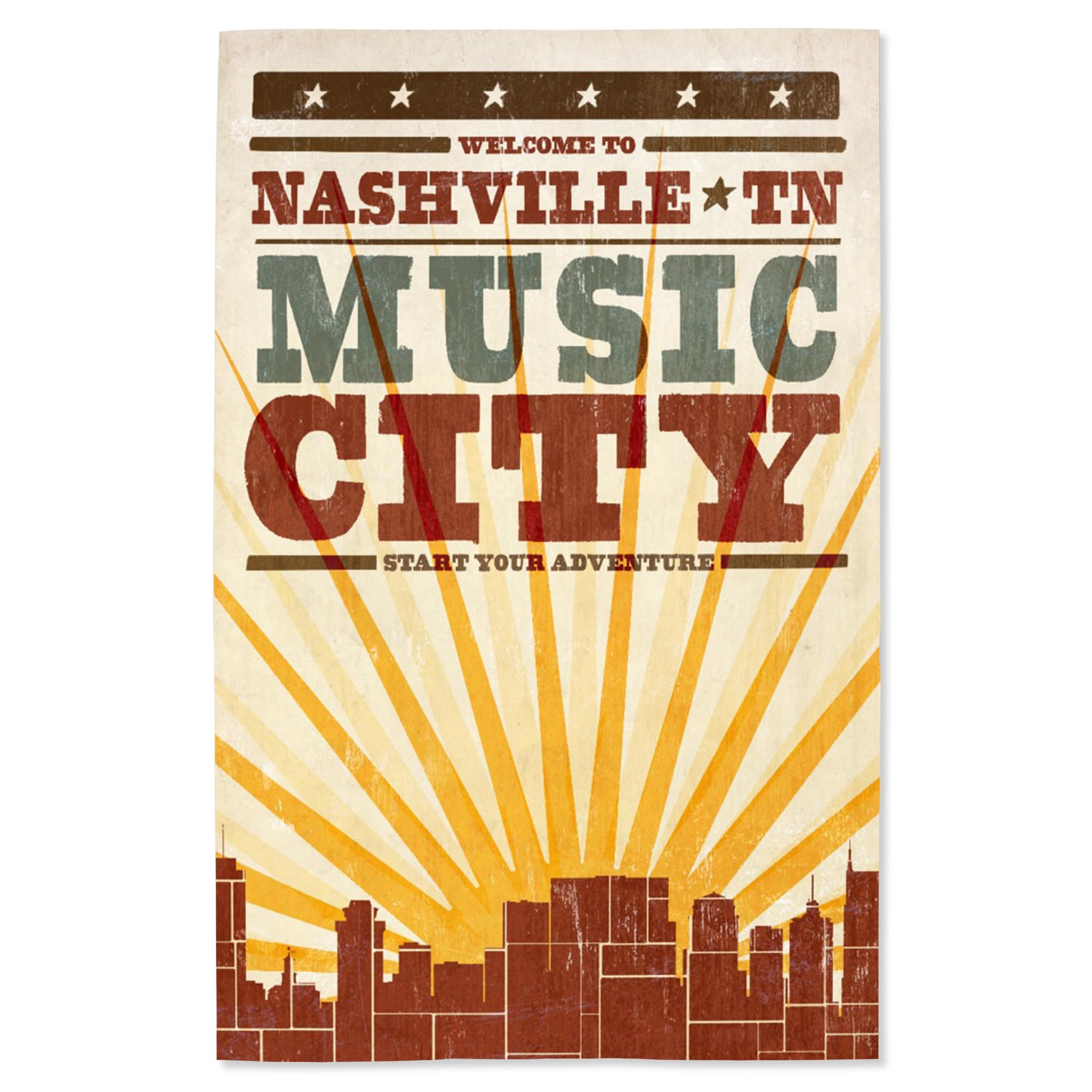 Lantern Press 16x24 Inch Giclee Art Print - Nashville Tennessee Skyline & Sunburst Screenprint Style Wall Decor - Perfect for Living Room, Bedroom or Office
