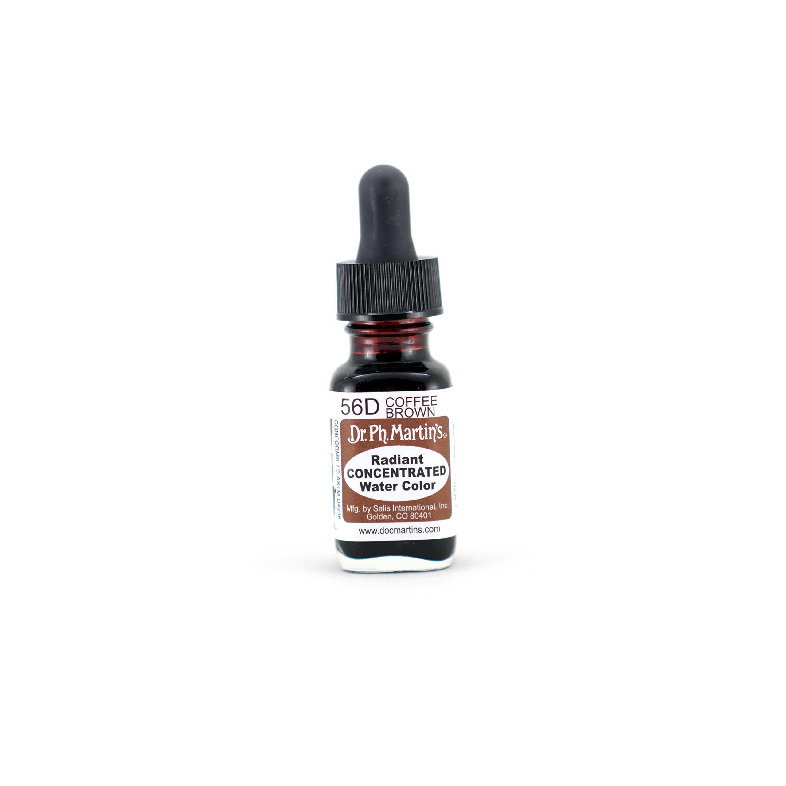 Dr. Ph. Martin's Radiant Concentrated Watercolor Paint - 0.5 oz Coffee Brown (56D) - Professional Artist Grade for Watercolor Painting, Calligraphy & Illustration