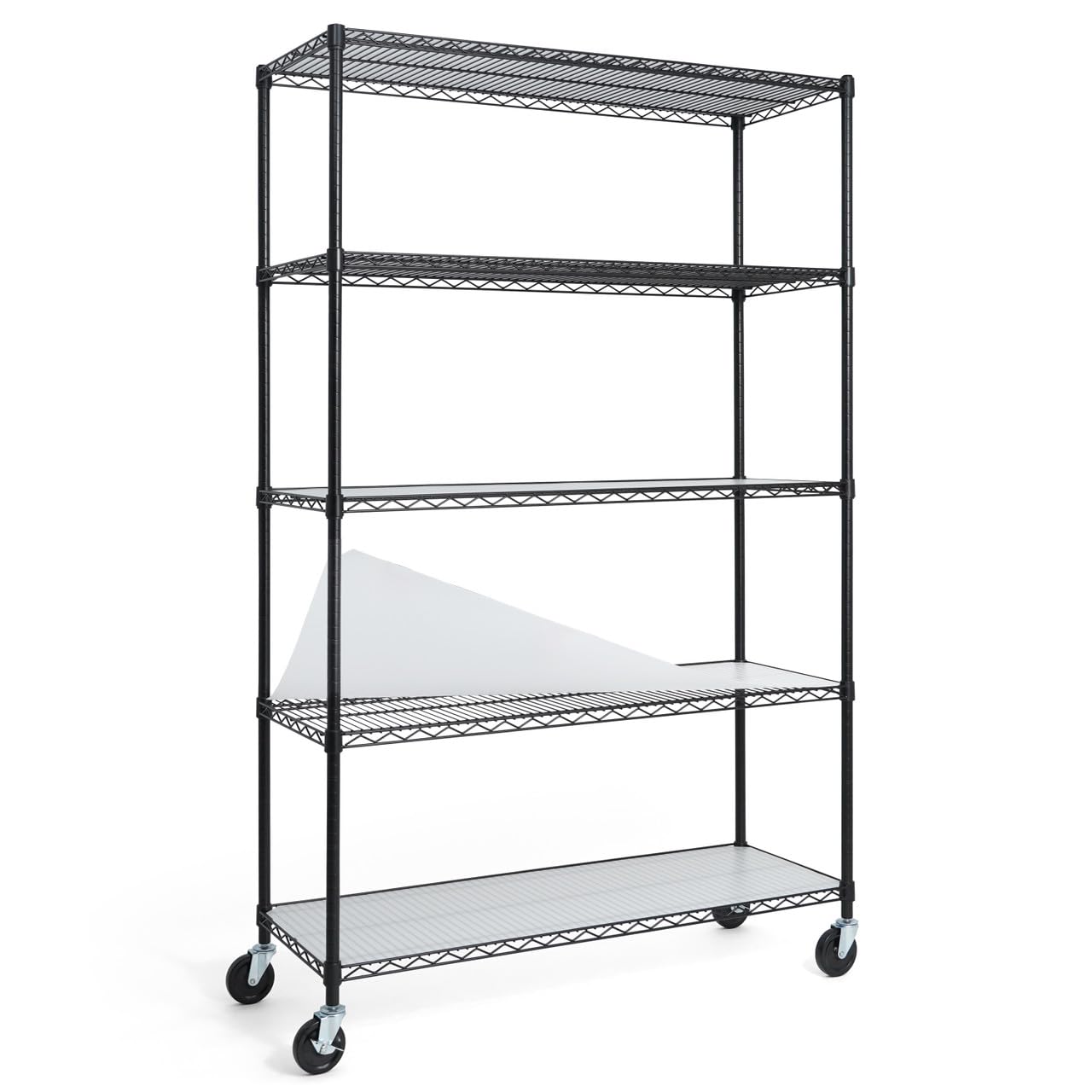 CAPHAUS NSF Commercial Grade Heavy Duty Wire Shelving with Wheels & Leveling Feet - 5-Tier Metal Storage Shelf (48