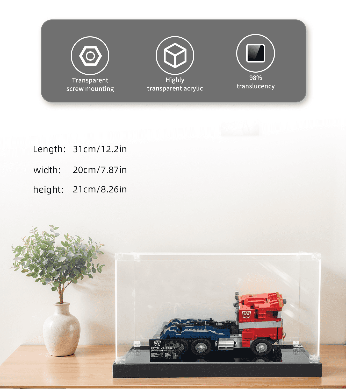 Optimus Prime 10302 LEGO Creator Expert Display Case - Premium Acrylic Showcase for Collectible LEGO Sets - Perfect for Home Decor, Office Display & Toy Protection