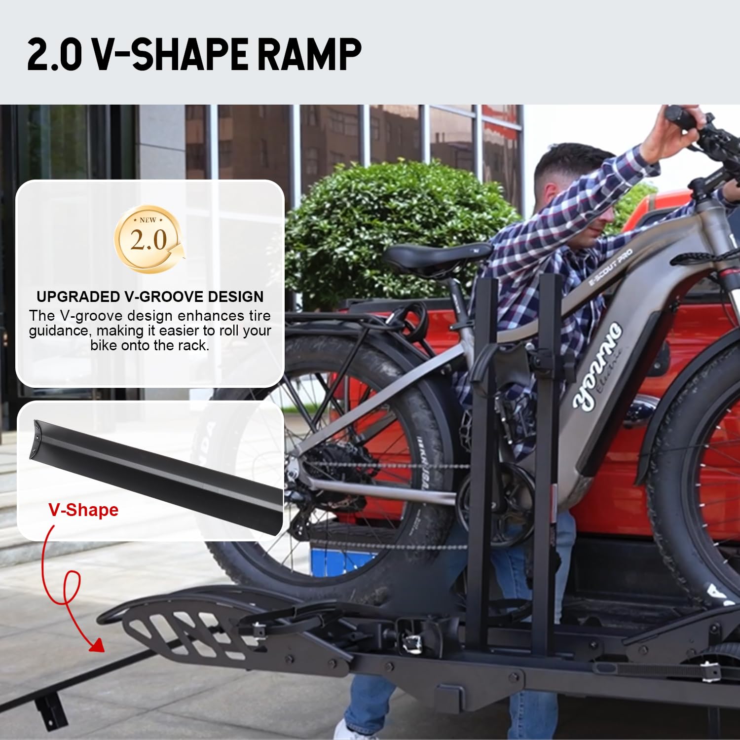 Foldable 2-Bike Rack with Ramp Mate R - 200 lbs Capacity E-Bike Carrier for Cars, Trucks, SUVs & RVs | Fits 5'' Fat Tire Electric Bicycles | 2'' Receiver Hitch | Perfect for Road Trips, Camping & Outdoor Adventures