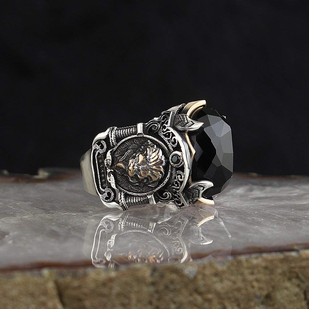 Large Lion Ring with CZ Stones in Black Sterling Silver - Unique Handmade Jewelry for Men & Women | Perfect Birthday Gift (RP1231) | Ideal for Parties, Weddings & Fashion Statements