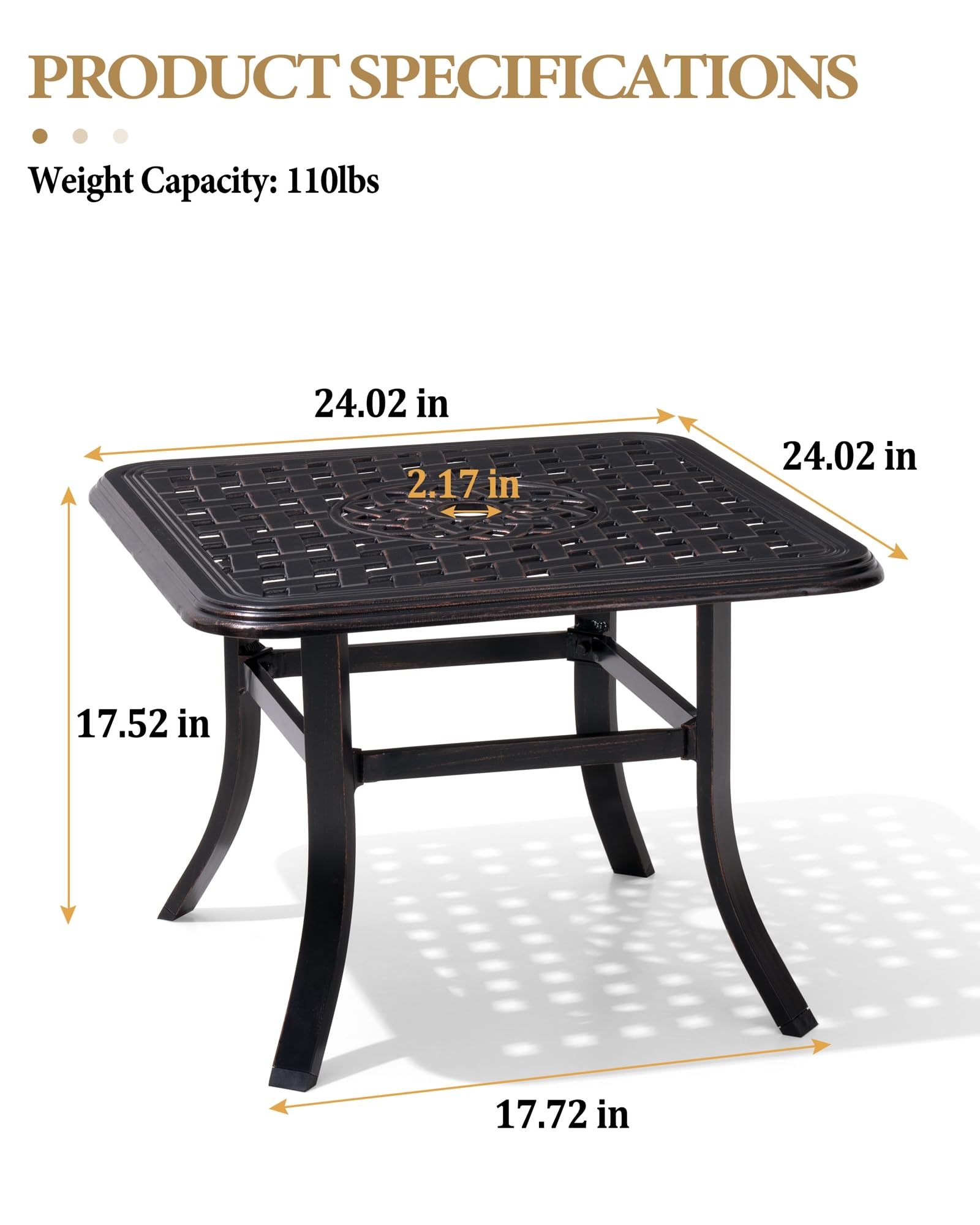 Premium Cast Aluminum Outdoor Patio Side Table - 24