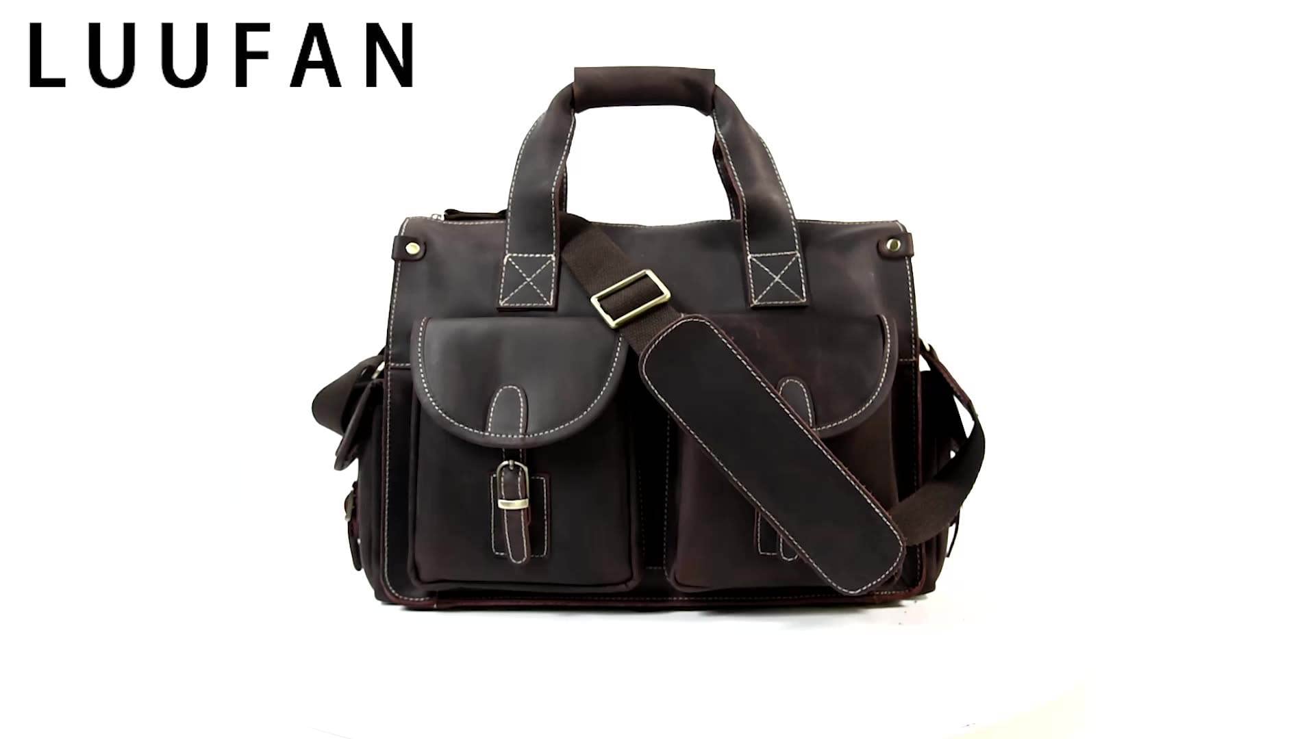 Premium Large Capacity Leather Business Briefcase for Men - 15