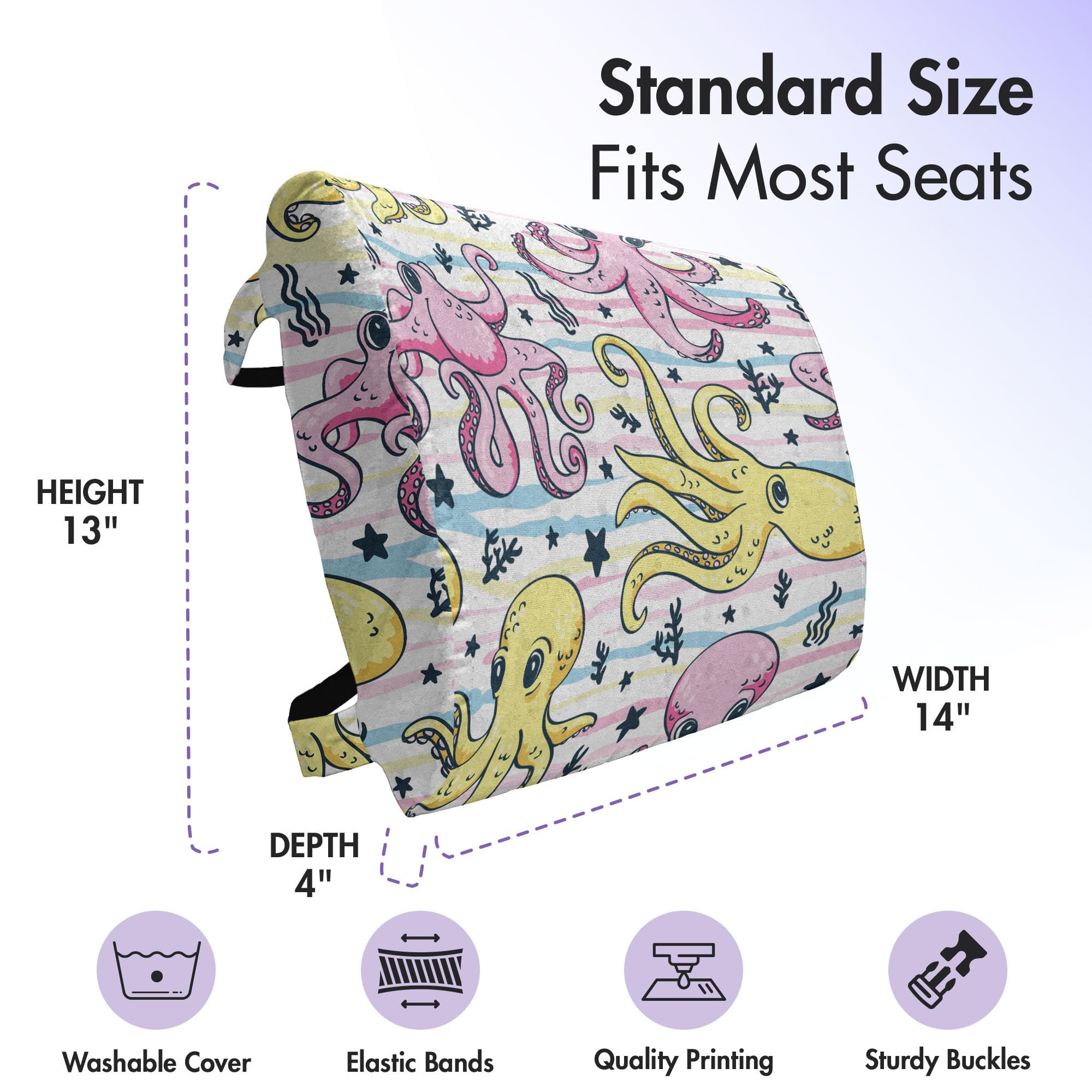 Ambesonne Octopus Lumbar Support Pillow - High Density Foam Back Cushion for Office Chair & Car Seat - 14