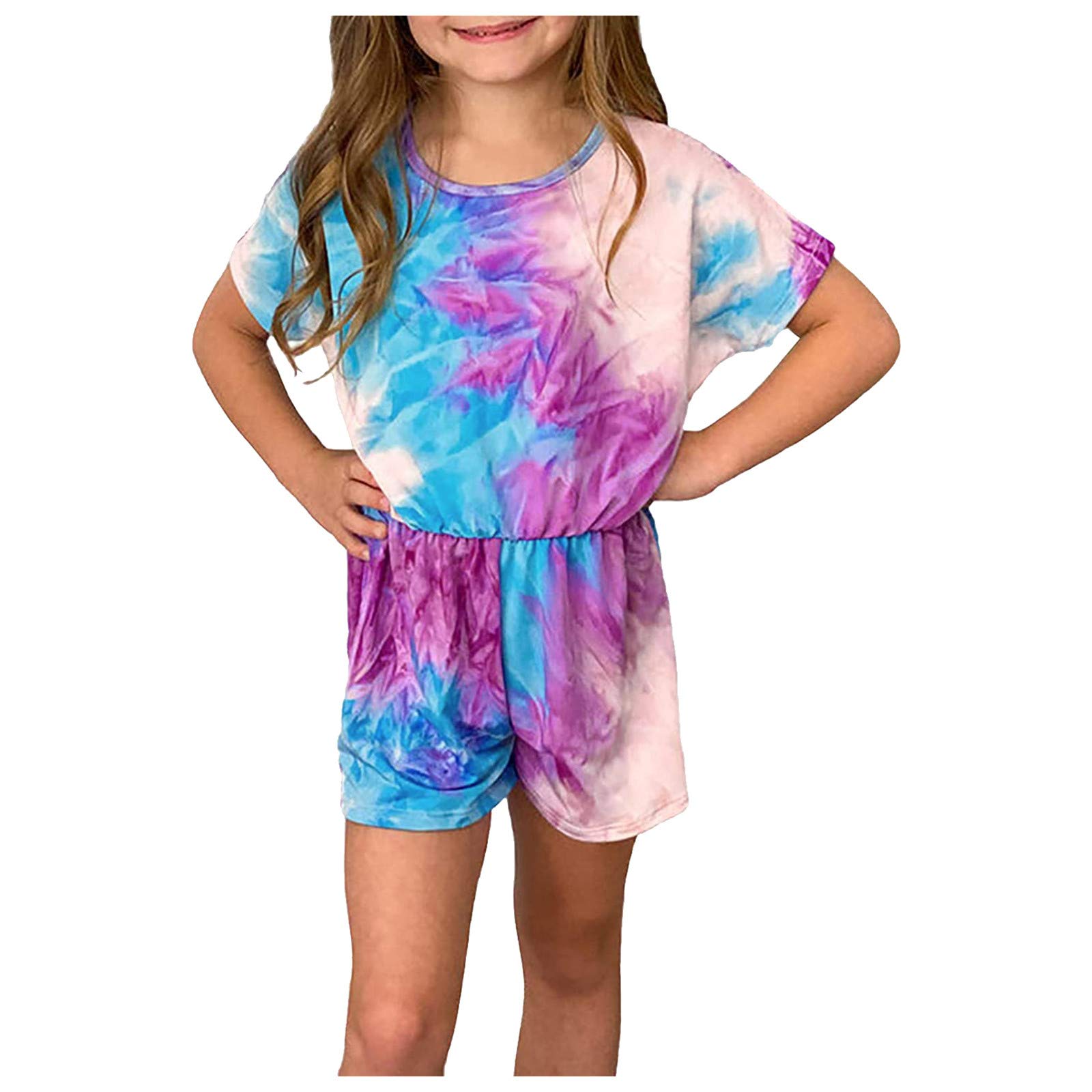 Summer Baby Jumpsuit with Pockets | Girls Short Sleeve Tie-Dye Romper | Rainbow Printed Playsuit for Toddlers | Perfect for Playdates, Beach Outings & Summer Adventures