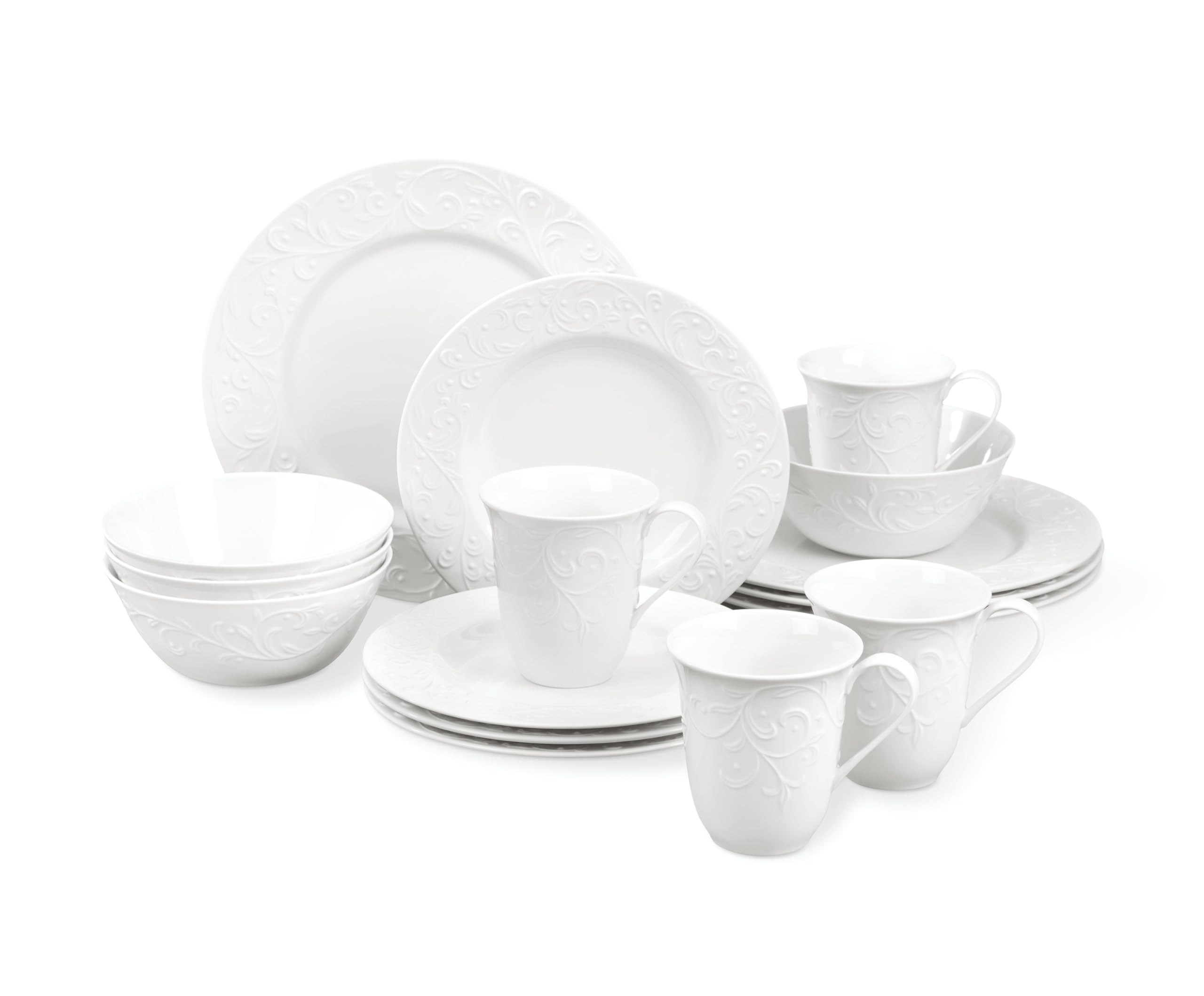 Lenox 851746 Opal Innocence 16-Piece Dinnerware Set - Elegant Carved Bone China for Formal Dining, Wedding Registry & Holiday Entertaining