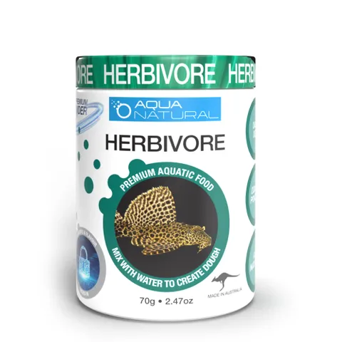 Aqua Natural Herbivore Dough Mix 70g - Premium Fish Food for Herbivorous Fish, Algae Eaters & Aquatic Pets - Ideal for Community Tanks, Aquascaping & Healthy Fish Diet