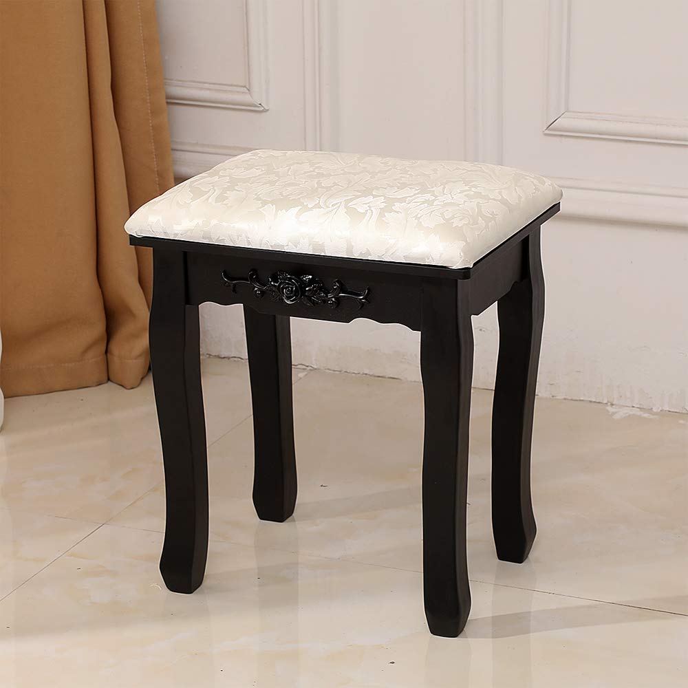 Takefuns FCH Soft Dressing Stool - Black Velvet Upholstered Vanity Bench with Sturdy Metal Legs | Perfect for Bedroom Makeup Vanity, Dressing Table, and Closet Organization