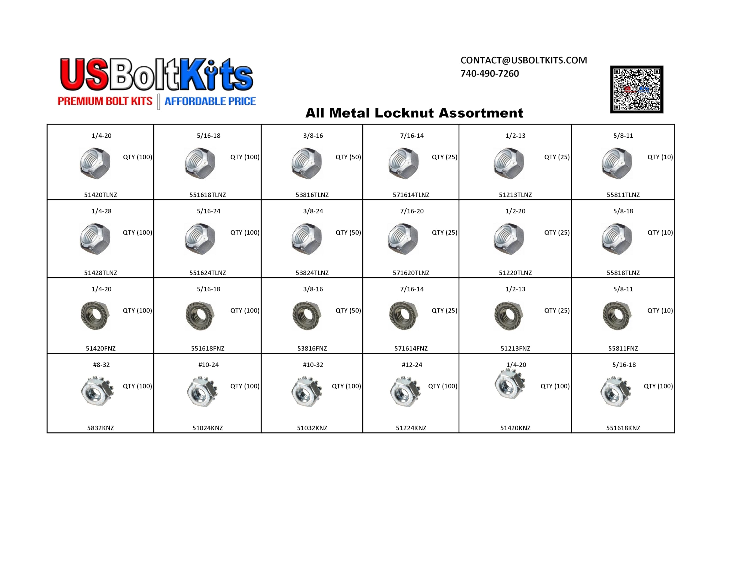 1200 Piece All Metal Locknut Assortment Kit - Stainless Steel Nuts & Bolts Set for DIY, Automotive, and Machinery Repair - Secure Fastening Solution for Home Improvement and Industrial Use