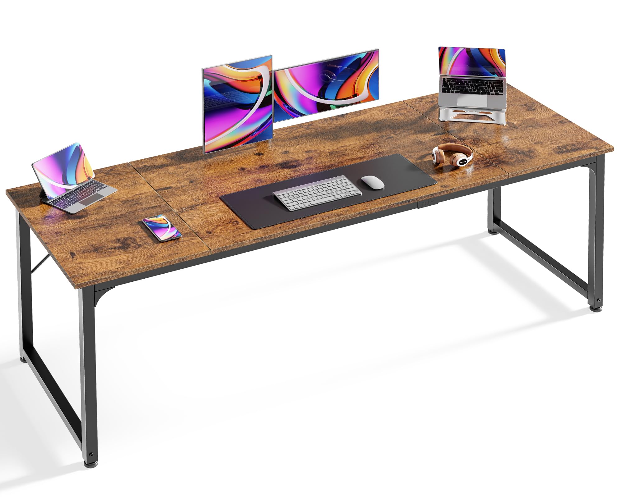 Huuger 70 Inch Computer Desk - Sturdy Metal Frame Office Desk with Storage, Large Gaming & Writing Desk for Home Office, Study, Long Simple Workstation (Rustic Brown) | Perfect for Small Spaces & PC Gaming Setup