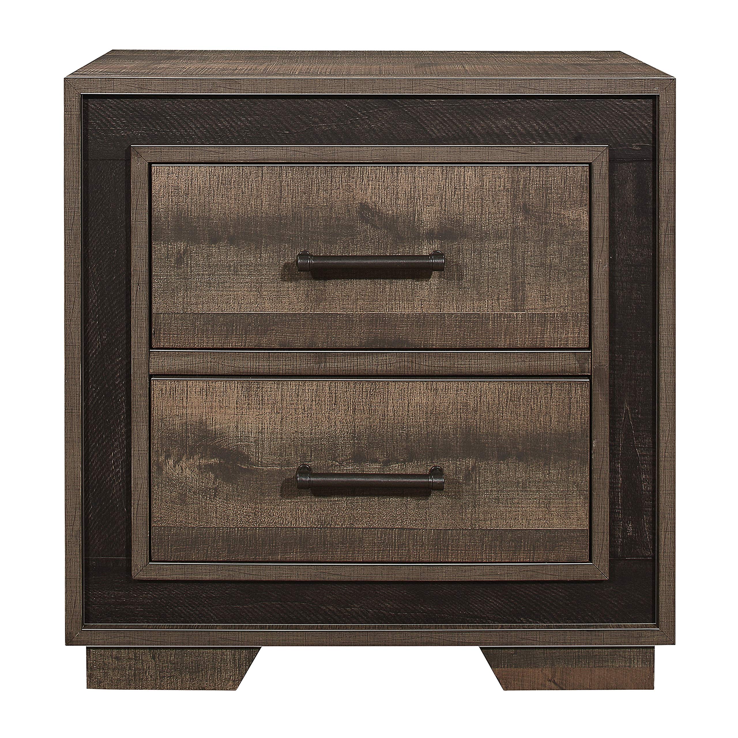 Benjara Brown Wooden Nightstand with Sled Base & Metal Bar Pulls - Rustic Bedroom Side Table for Bedroom, Living Room, or Guest Room