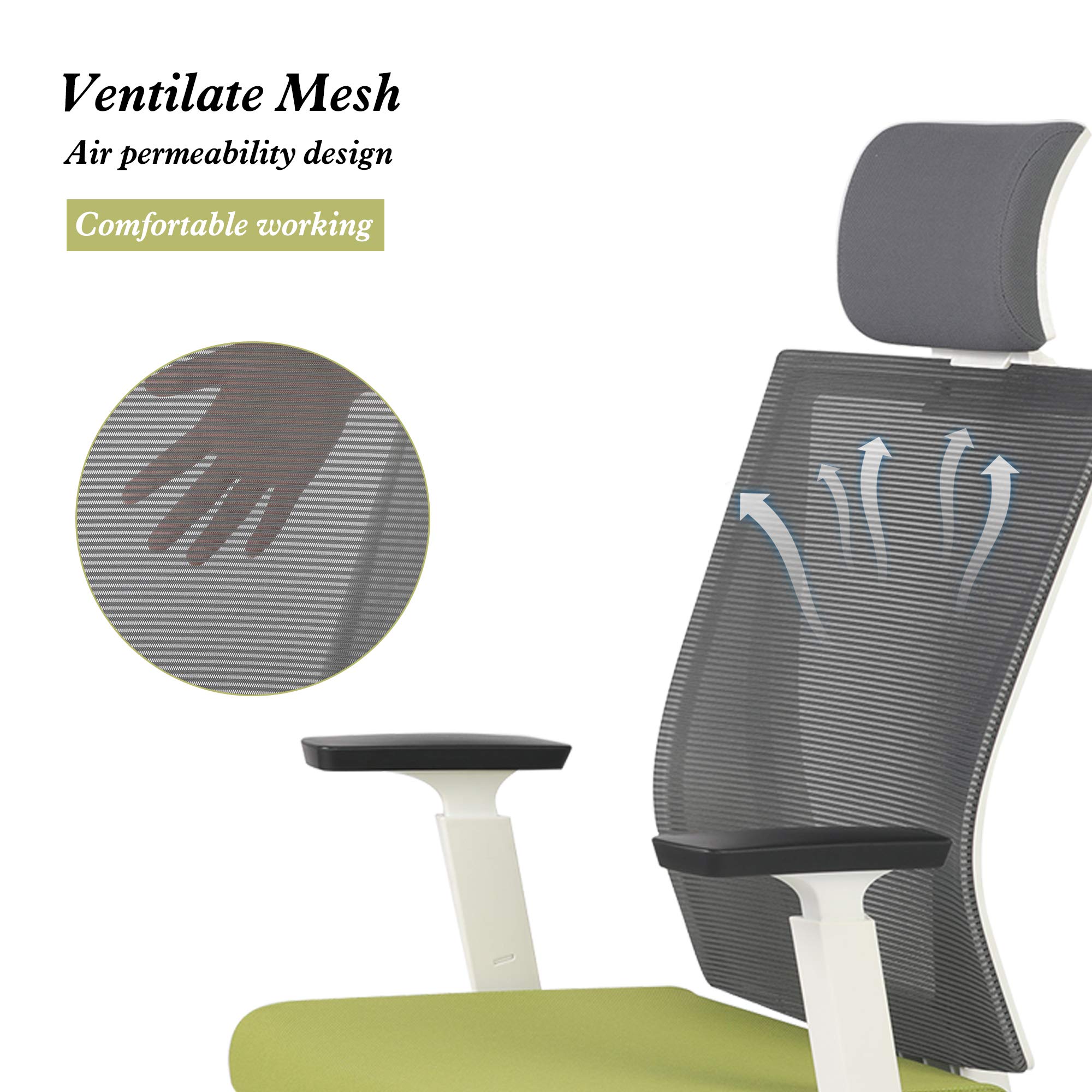 Ergonomic Office Chair - High Back Swivel Mesh Computer Chair with Adjustable Height, Lumbar Support & Wheels - Modern Grey Green Task Chair for Home & Office Workspace