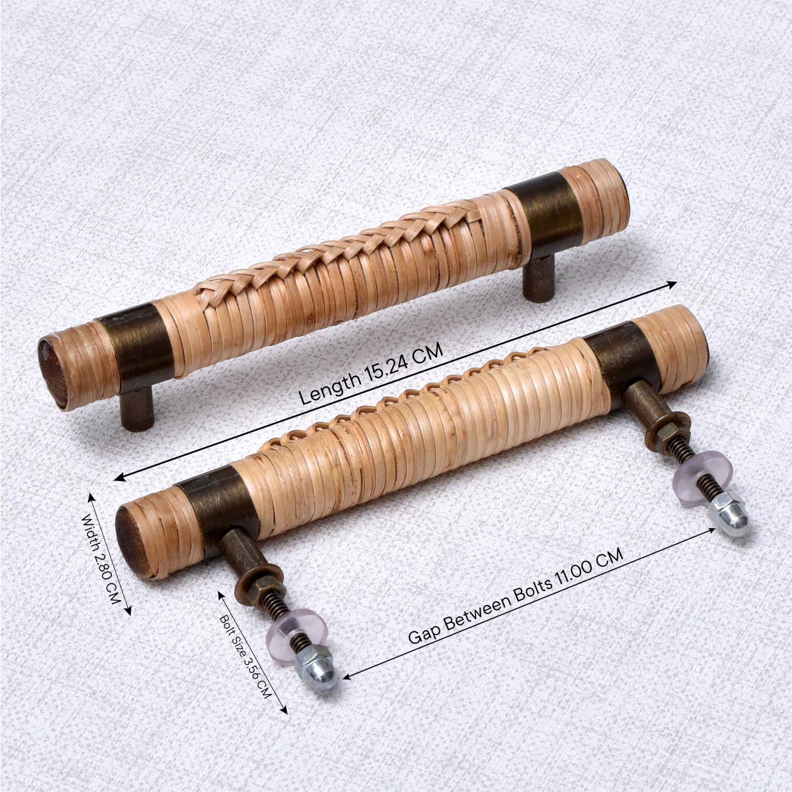 Boho Rattan Drawer Pulls - Wooden Cabinet Handles for Dresser & Door (2-Pack) - Boho Home Decor