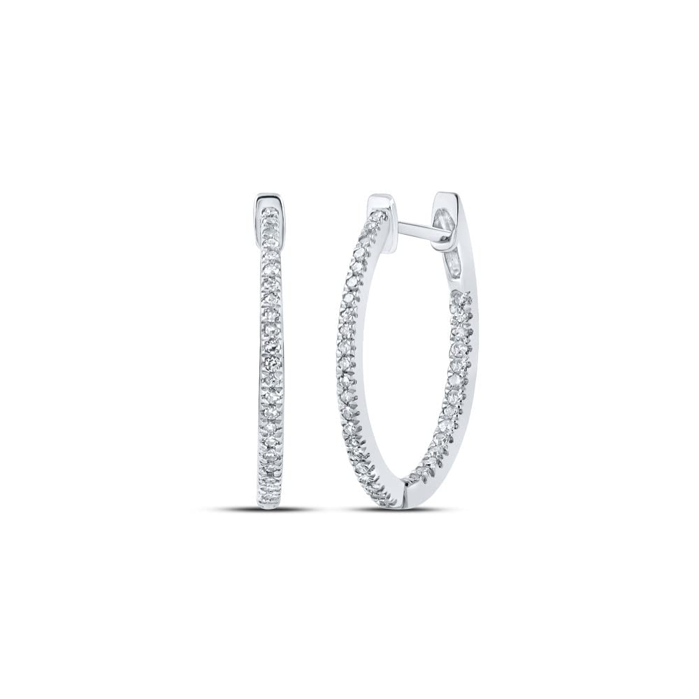 14K Sterling Silver Women's Round Diamond Inside Outside Hoop Earrings 1/4 CTTW - Perfect for Everyday Wear, Date Nights & Special Occasions