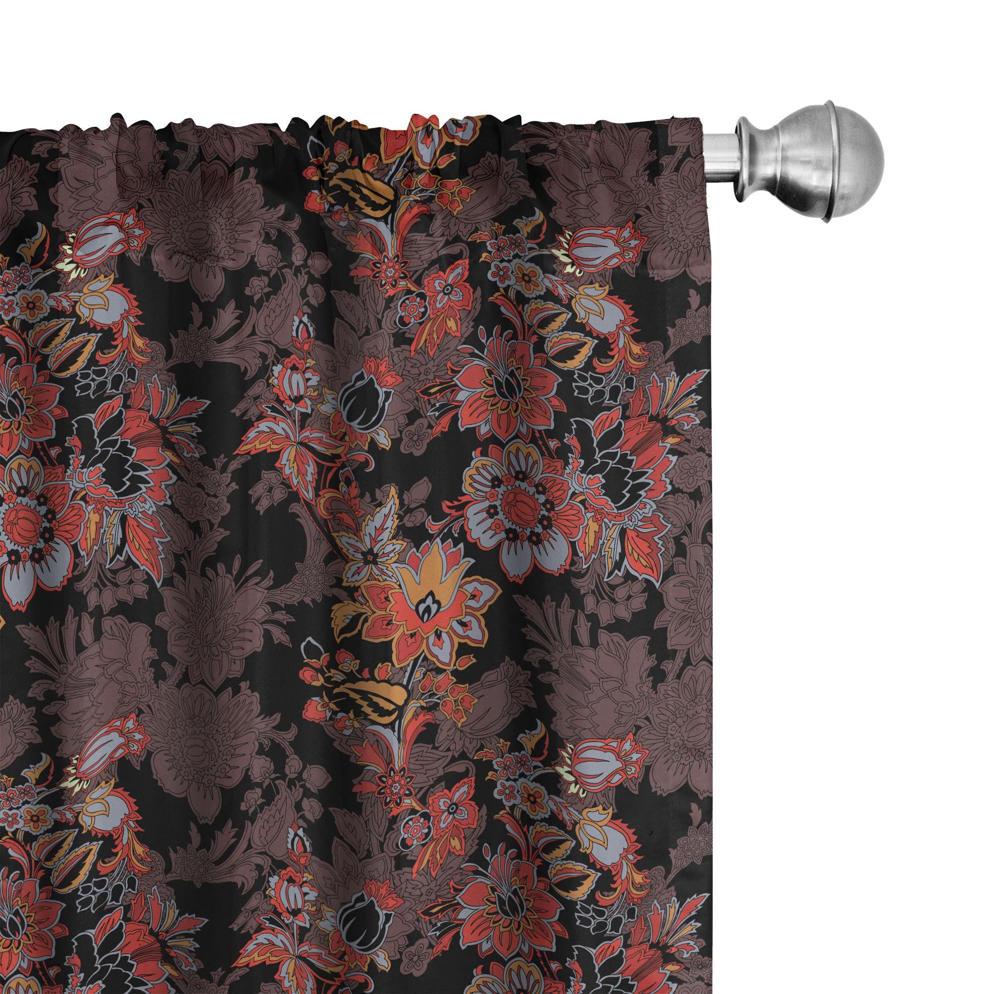 Ambesonne Japanese Art Floral Window Curtains - Asian Flowers Boho Print Lightweight Black Orange Mustard 2-Panel Set with Rod Pocket (28