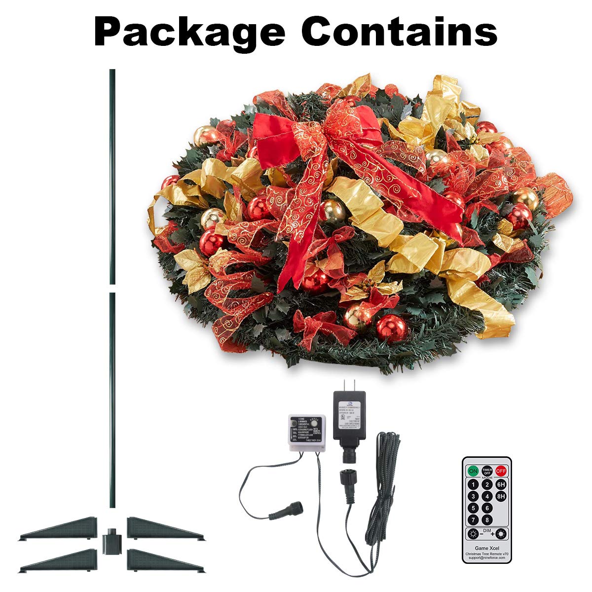 6FT Pre-Lit Pull Up Artificial Christmas Tree with LED Lights, Decorations & Remote - Red, Gold Ornaments, Bows & Ribbons | Perfect for Home, Office & Holiday Party Decor