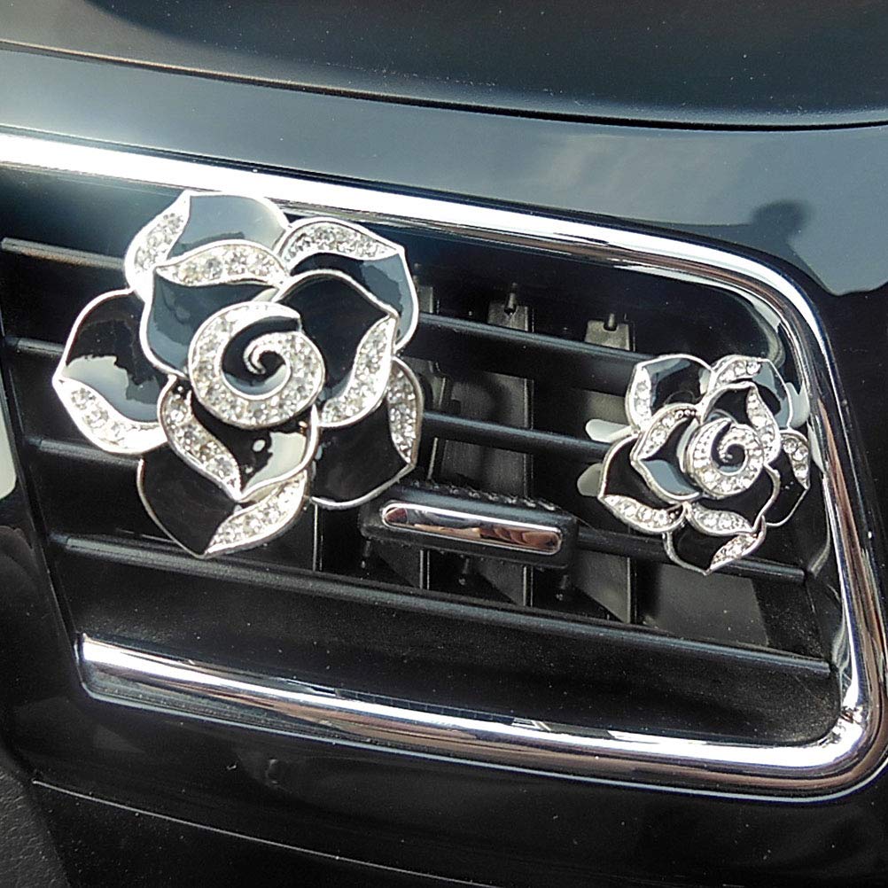 BESPORTBLE Rhinestone Camellia Car Air Vent Clip - Black Fragrance Holder & Air Freshener for Auto Interior | Car Accessories for Women, Luxury Vehicle Decor, AC Vent Organizer - Perfect for Sedans, SUVs & Office Cars