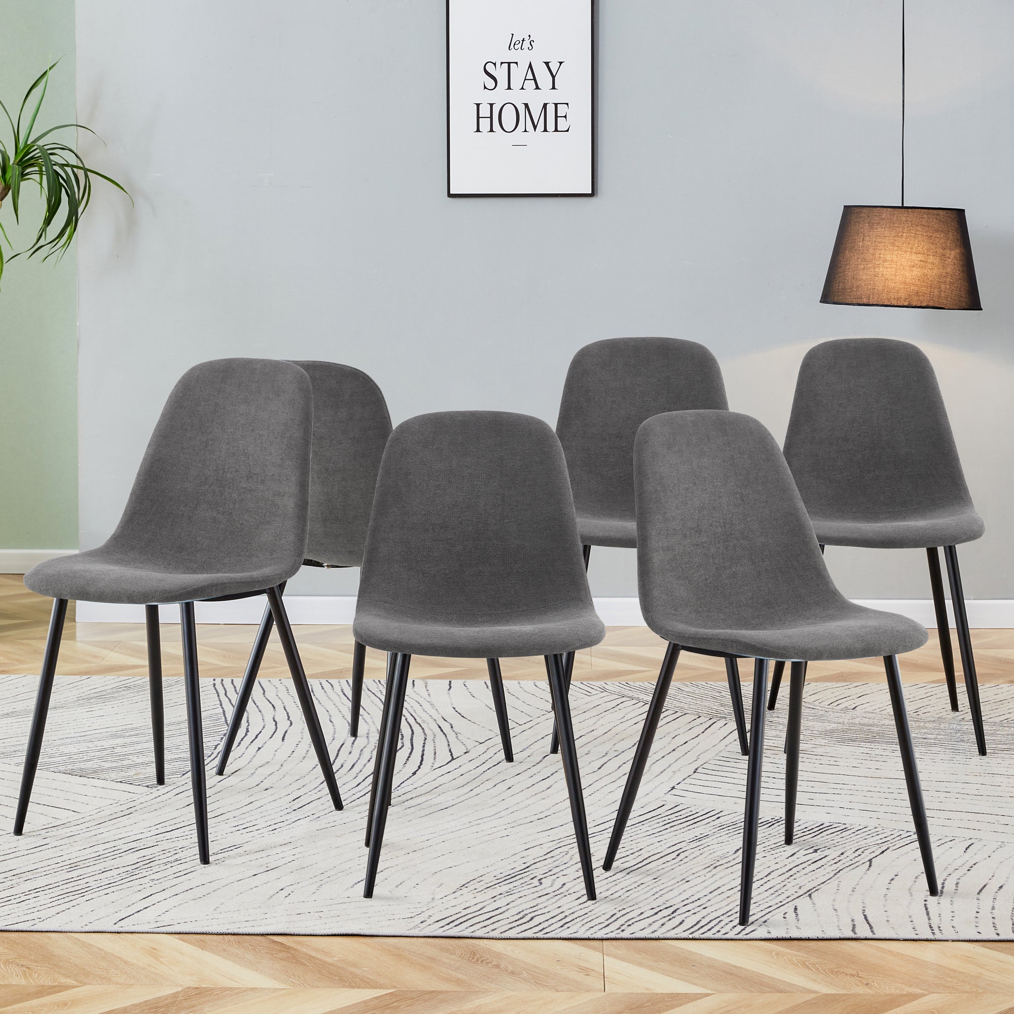 Premium 6-Piece Dark Gray Linen Cotton Dining Chair Set - Comfortable Integrated Seat & Backrest, Modern Home Decor for Kitchen, Dining Room & Office