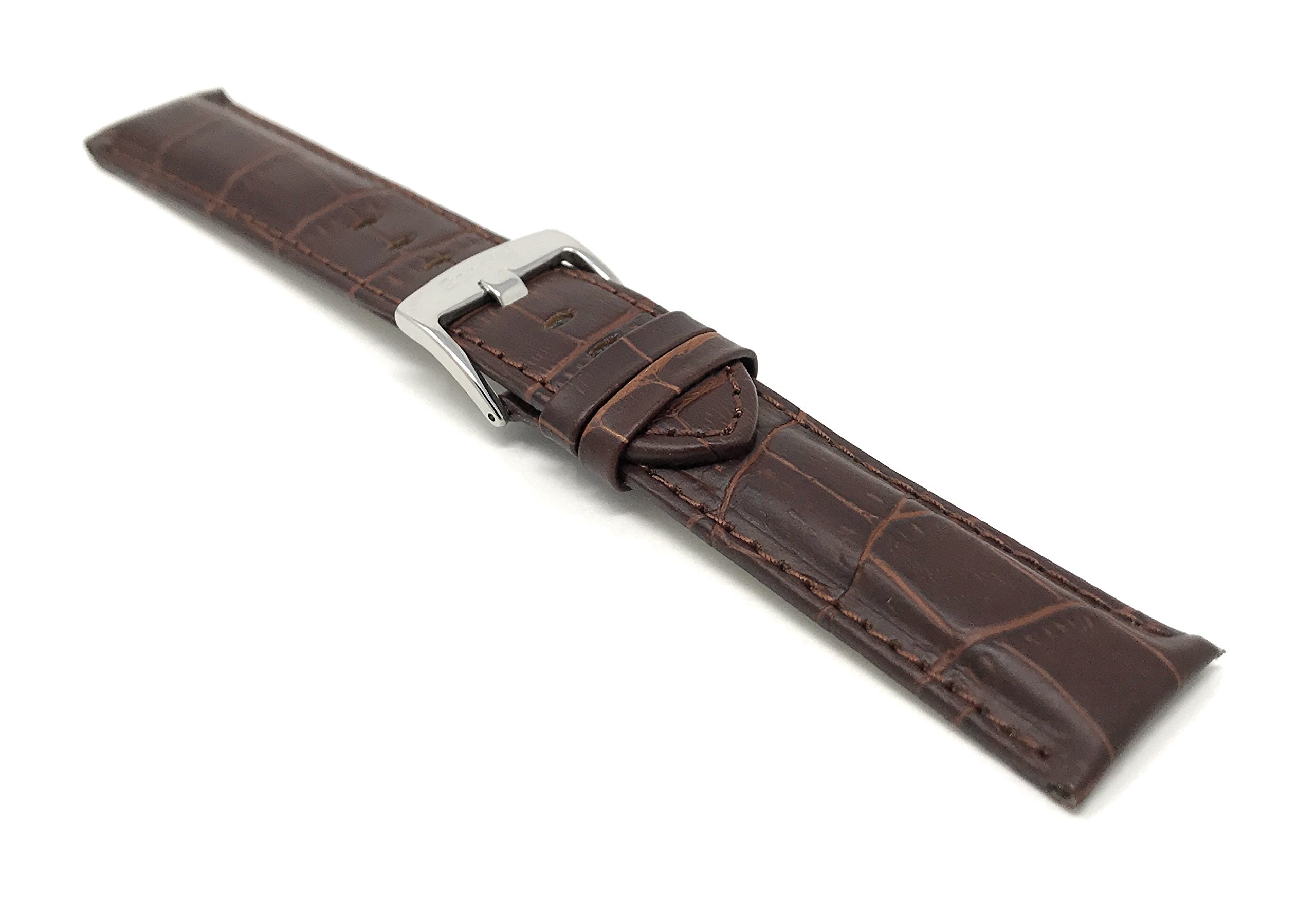 20mm Alligator Leather Watch Band for Men - Brown Strap Replacement for Classic & Smart Watches - Perfect for Office & Casual Wear
