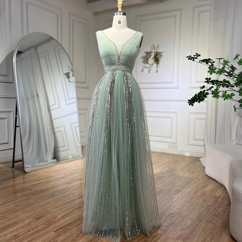 Elegant Sage Green Evening Dress with Cape Sleeves - Yellow Formal Gown for Wedding, Party & Special Occasions | LA72279 | Perfect for Bridesmaids, Prom & Cocktail Events