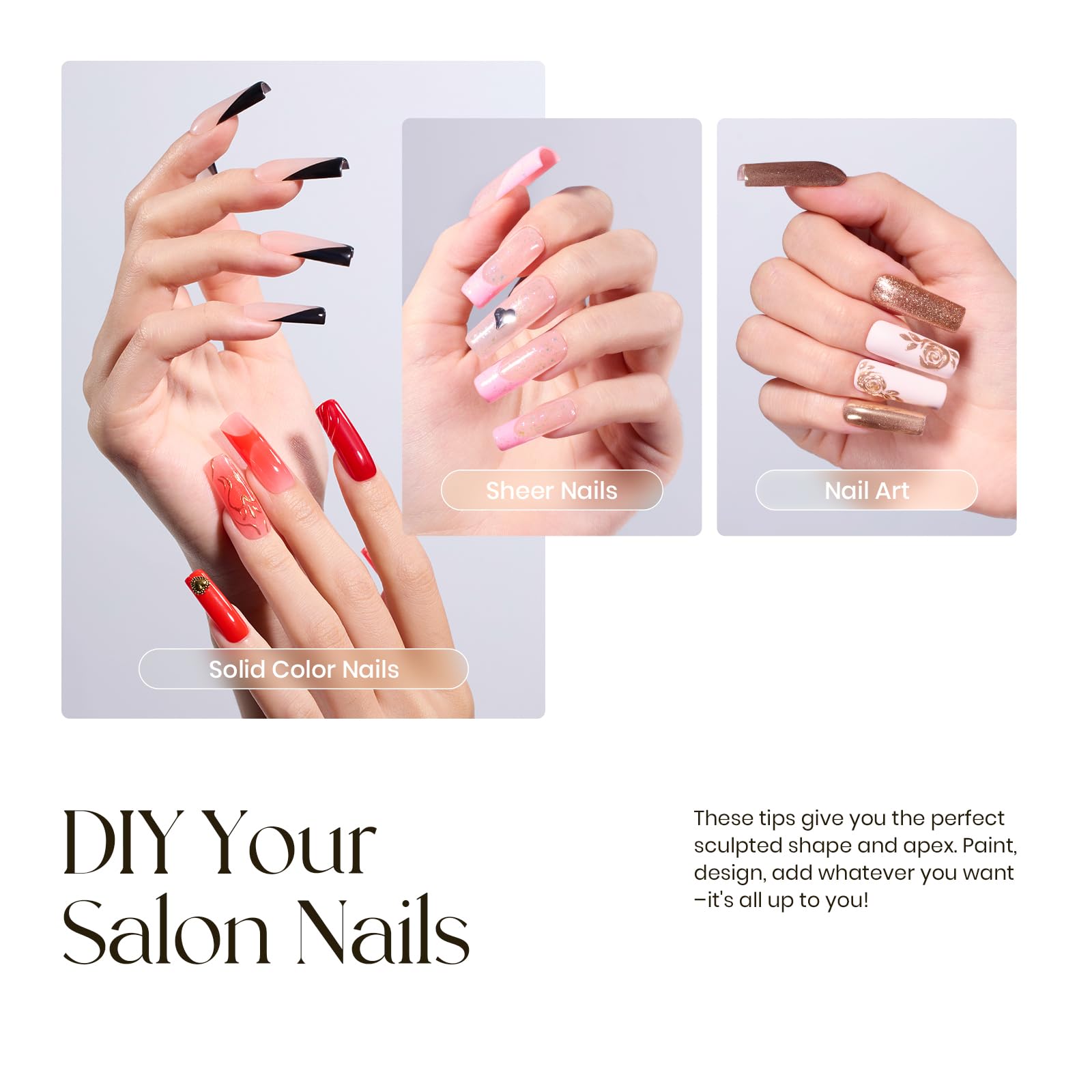 Premium Full Cover Gel Nail Tips - Long Square Thick Acrylic Press-on Nails with Pre-etched Design | Strong Clear False Nails with Matte Underside for Flat Nails | Perfect for Salon Quality Manicures, Special Occasions & Everyday Wear
