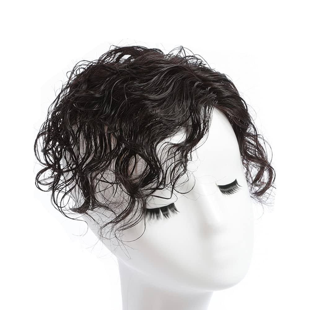 Maery 5x3 Full Handmade Silk Base 100% Real Human Hair Topper for Women with Thinning Hair - Curly Wavy Clip-in Hairpiece for Gray Coverage & Hairline (7