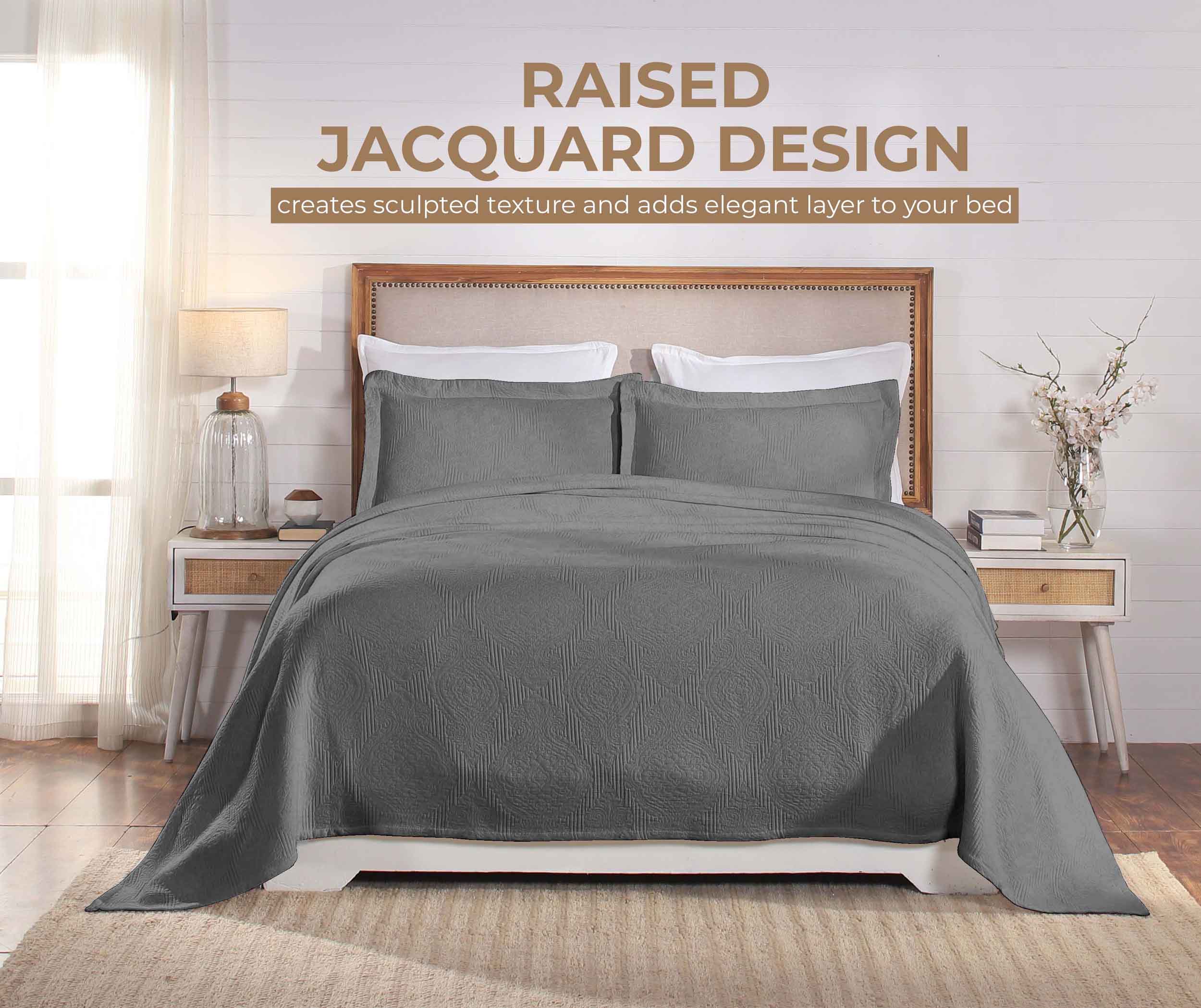 Victory Cotton Matelasse Scrolling Medallion Airy Bedspread Set - Queen Size Lightweight Quilted Coverlet for Bedroom Decor, Guest Room & Cozy Home Styling