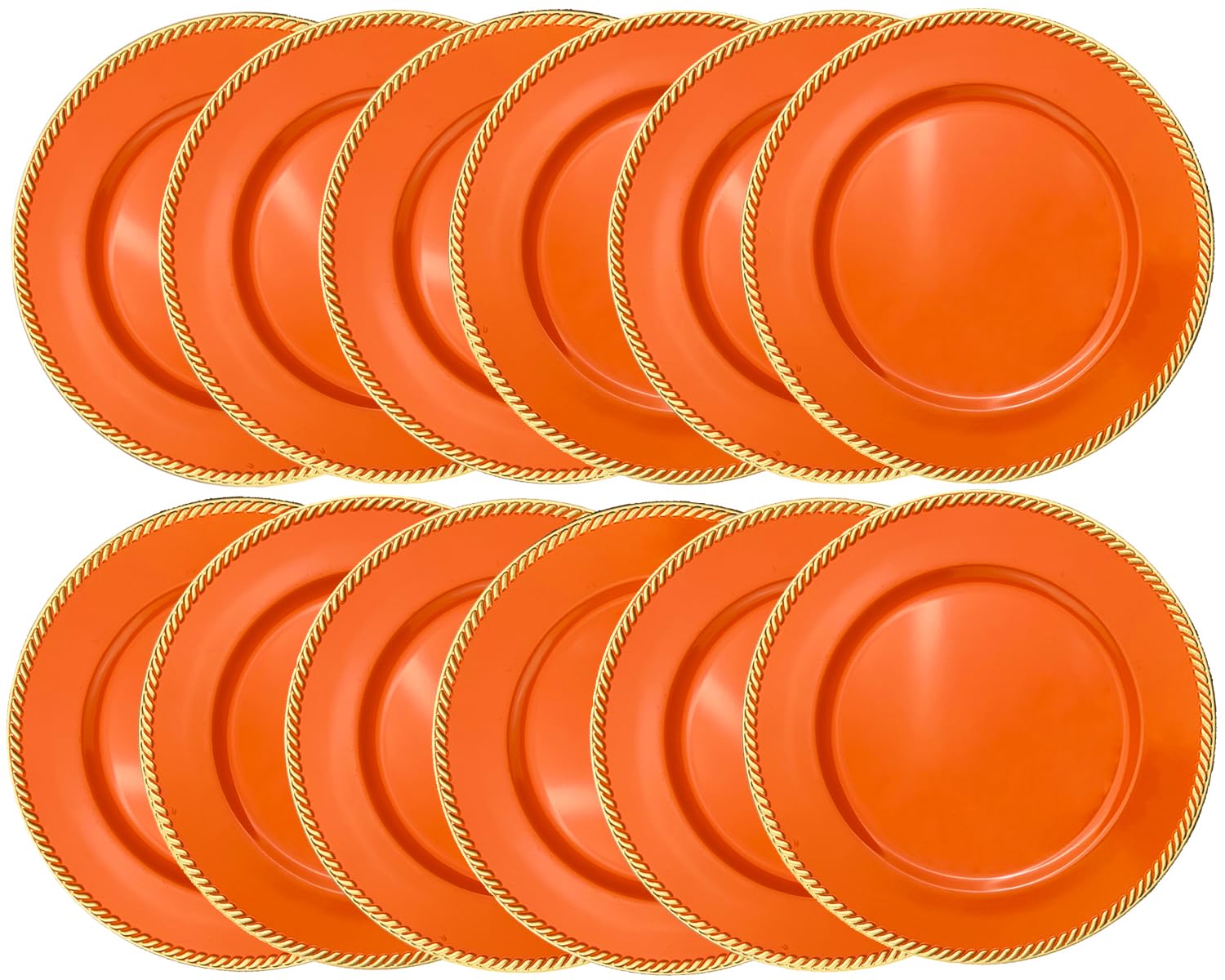 12-Pack Orange Plastic Beaded Charger Plates - 13 Inch Round Dinner Plates for Wedding, Party & Event Decor - Elegant Table Setting Accessories for Buffets, Banquets and Holiday Dining