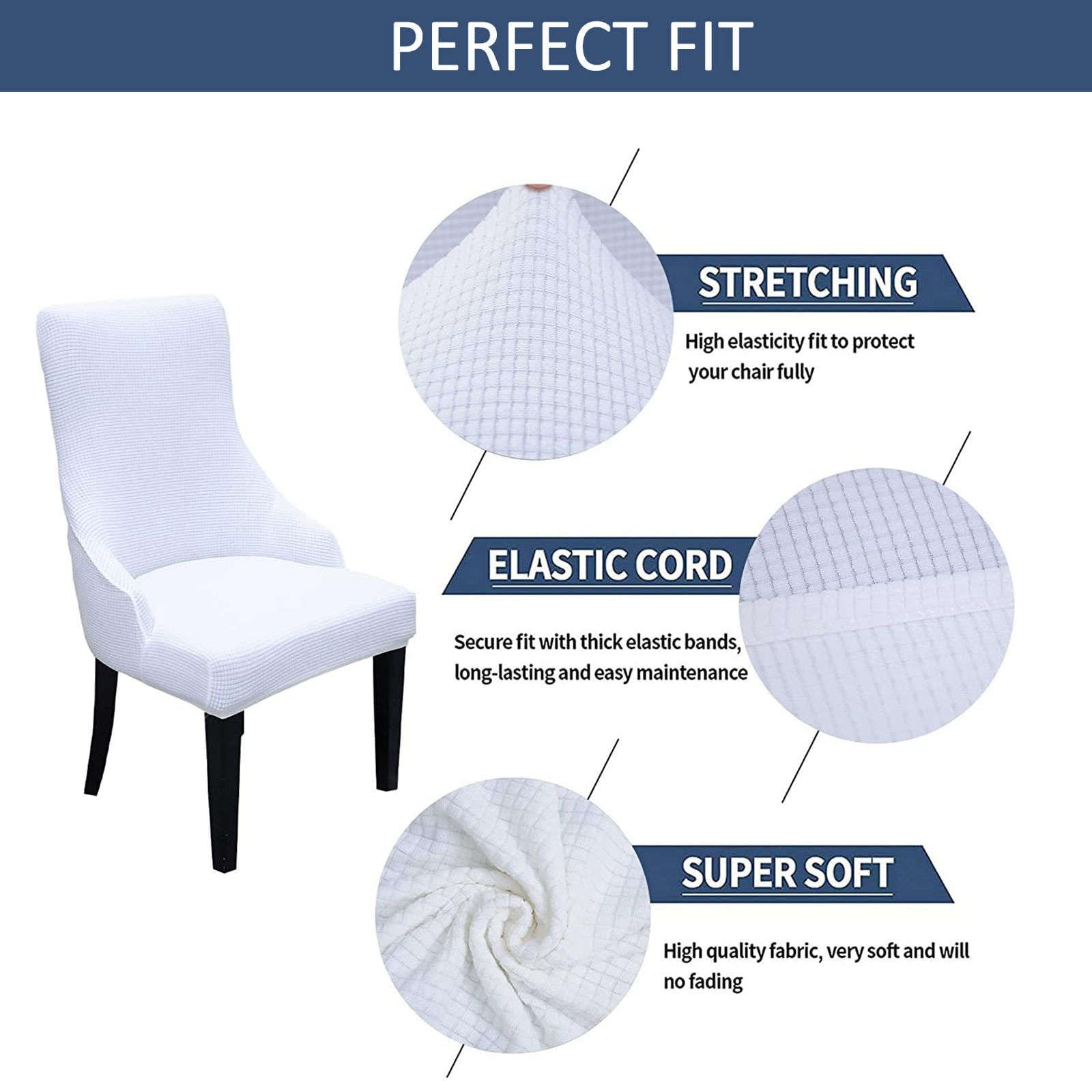 Stretch Wingback Chair Slipcover Set of 2 - Soft Plaid Dining Room & Bedroom Chair Protector Covers for Kids - White | Perfect for Home Decor, Furniture Protection & Daily Use