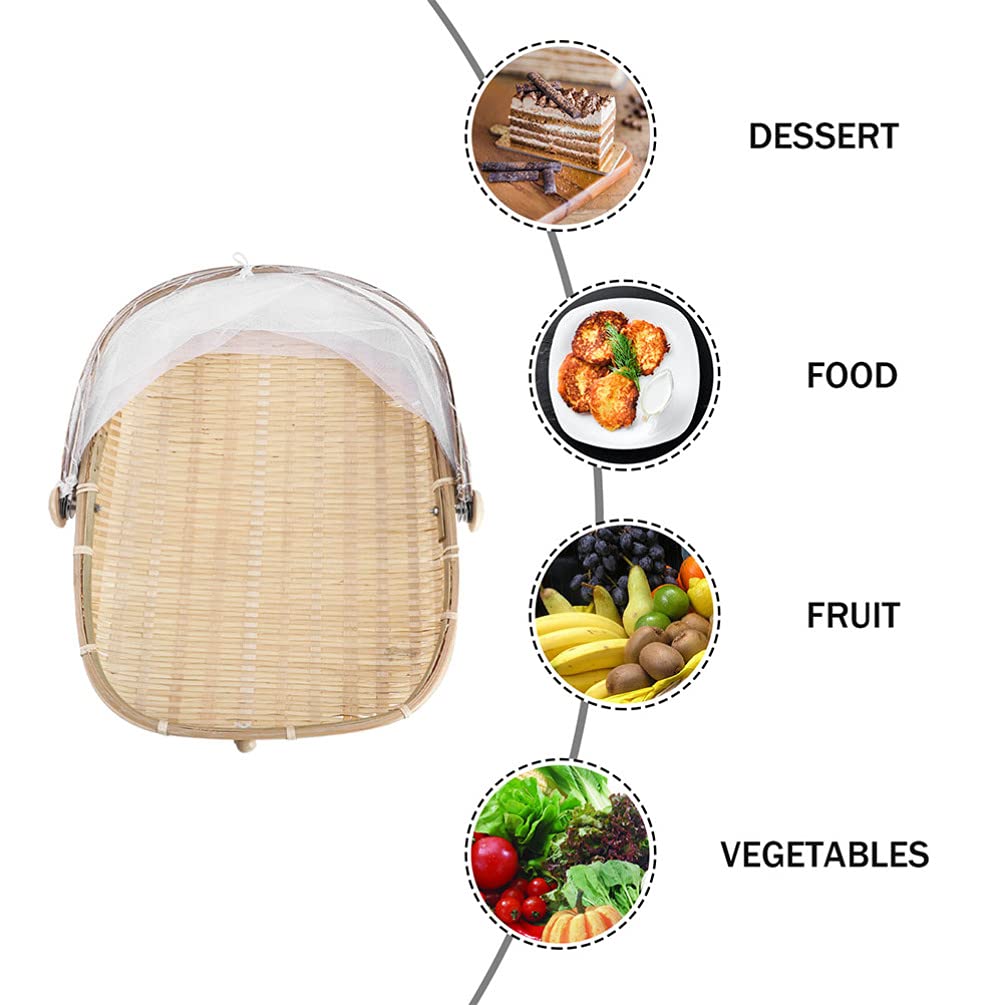Happyyami 33x28cm Square Bamboo Bread Basket with Net Cover - Eco-Friendly Storage for Snacks, Eggs, Fruits - Perfect for Kitchen, Picnic, and Home Decor