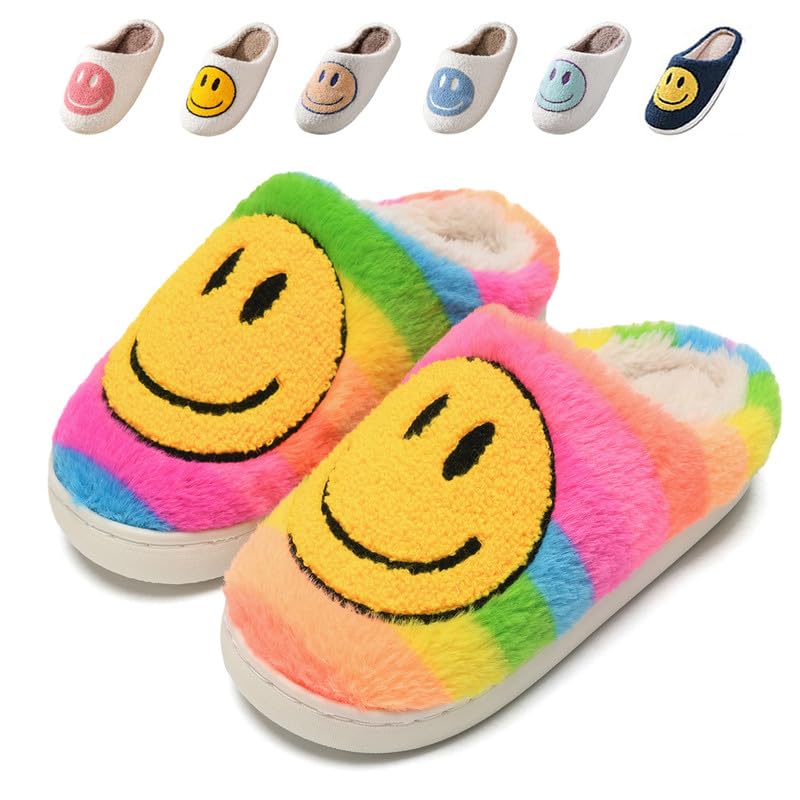 Cute Smile Slippers for Kids - Soft Plush Happy Face Slippers with Memory Foam for Girls & Boys | Warm Fuzzy House Shoes for Indoor & Outdoor Use | Perfect for Playtime, Lounging & Cozy Home Comfort
