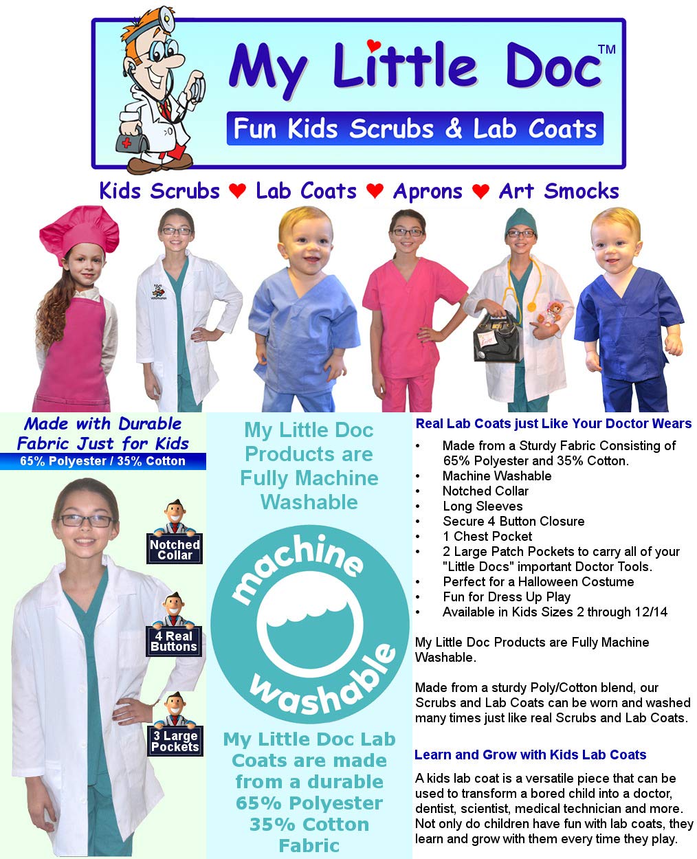 Kids Dentist Lab Coat - White Doctor Coat for Children Role Play & Pretend Play - Perfect for Halloween Costume, Career Day & Dress-Up Fun