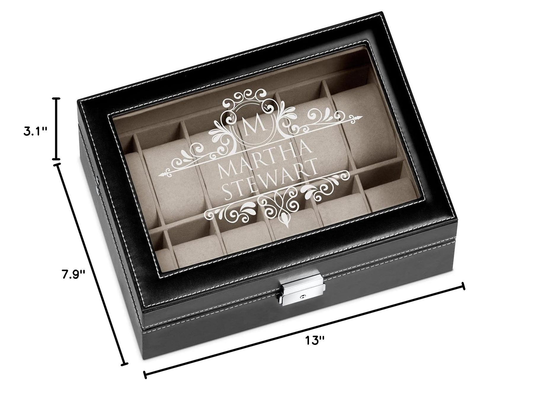 Maverton Watch Organizer Box for 12 Watches - Personalized Jewelry Storage Case with Monogram - Elegant Watch Display Box for Women - Perfect Birthday Gift & Customized Present for Her - Great for Watch Collectors, Travel Storage, and Luxury Gift Giving