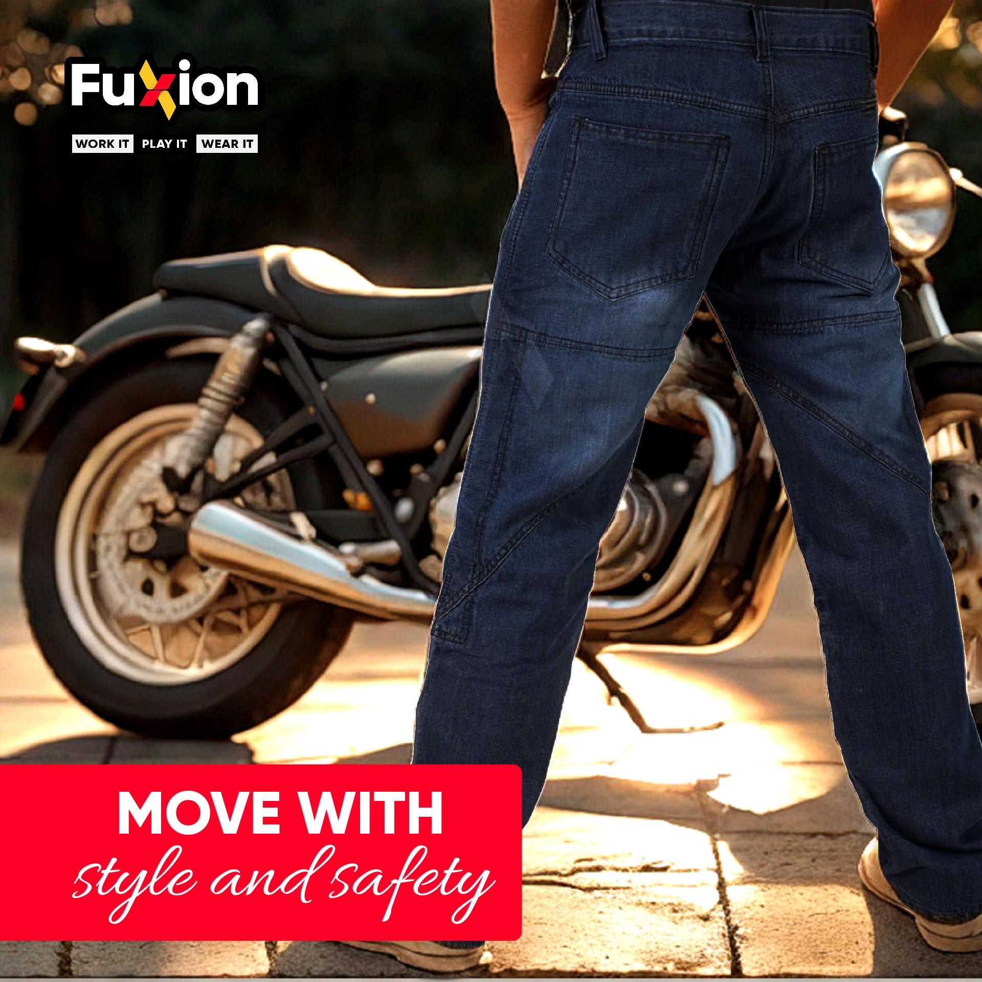 **Juicy Trendz Men's Motorcycle Riding Jeans with Armor - Breathable & Comfortable Blue Denim Pants for Harley, Cruiser & Street Bikes**
