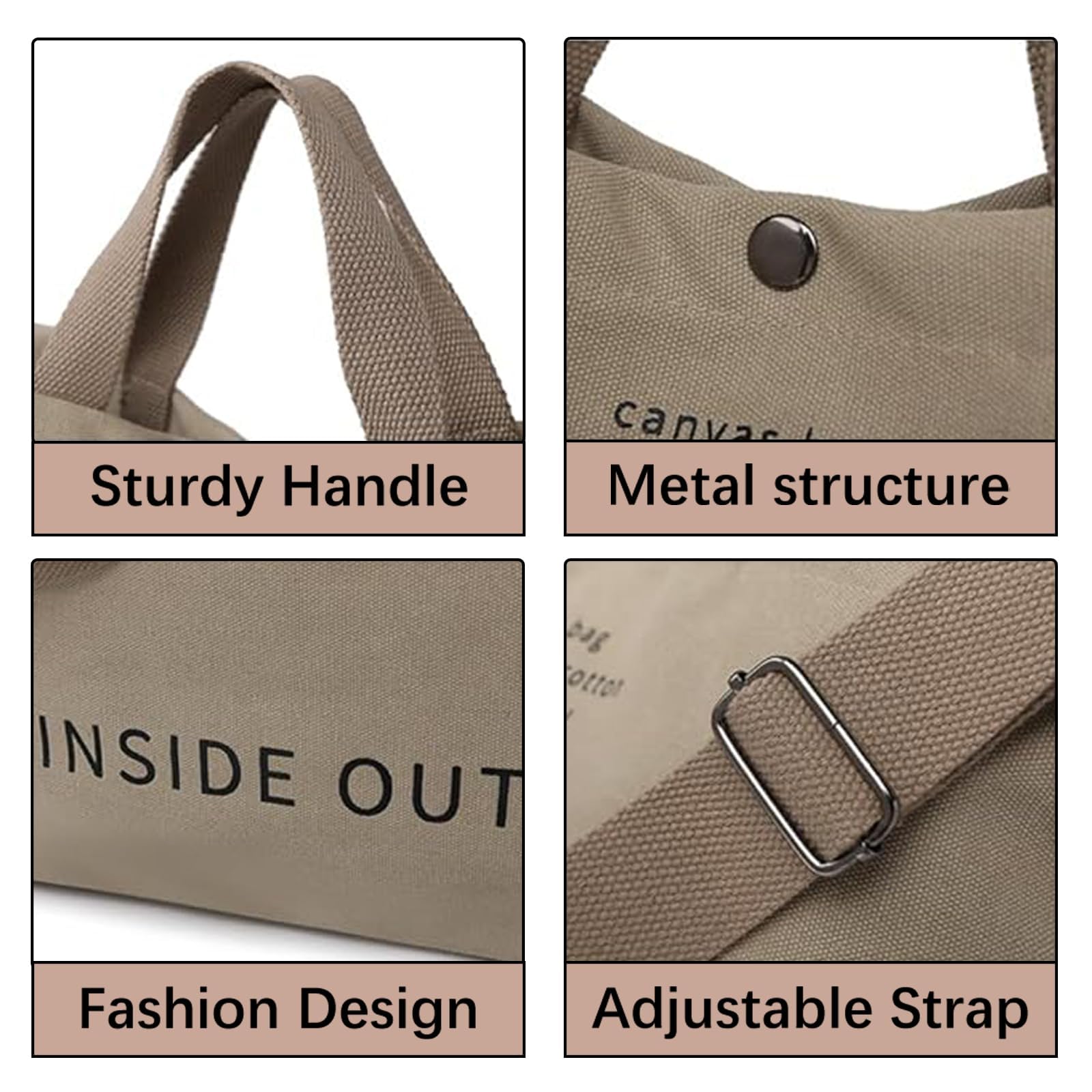 Stylish Women's Large Canvas Tote Bag - Casual Shoulder Work Bag with Crossbody Strap & Top Handle - Perfect for Office, Travel, Shopping & Daily Use