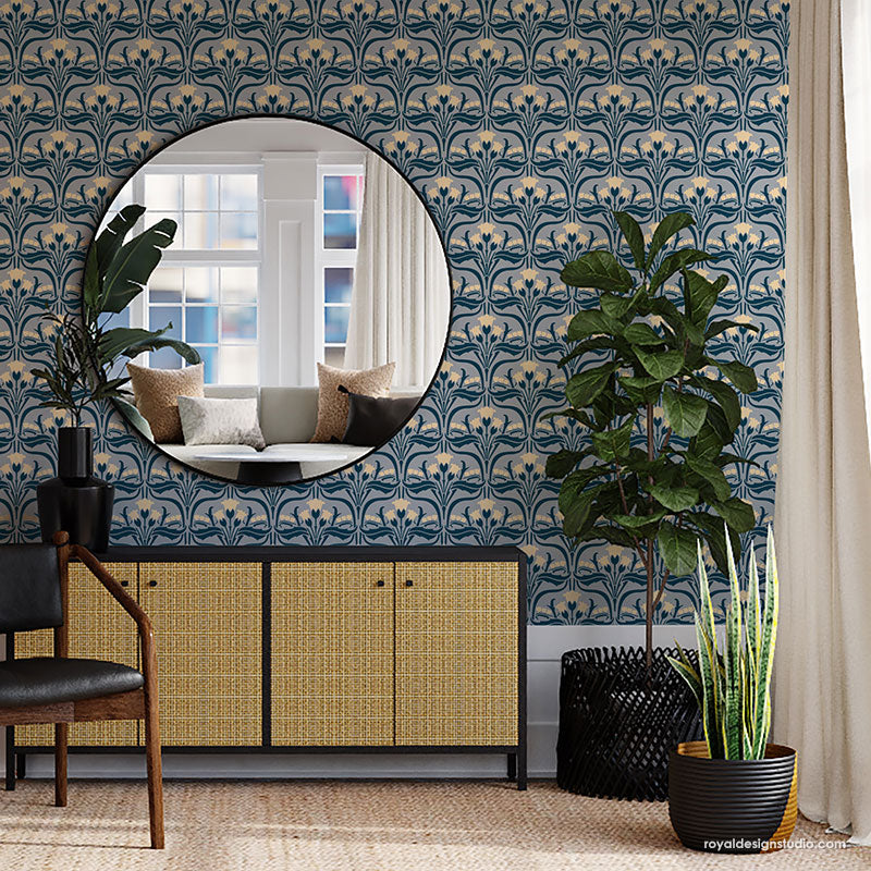 Aubrey Nouveau Floral Wall Stencil - Reusable DIY Painting Template for Home Decor, Bedroom, Nursery & Living Room Wall Art Projects