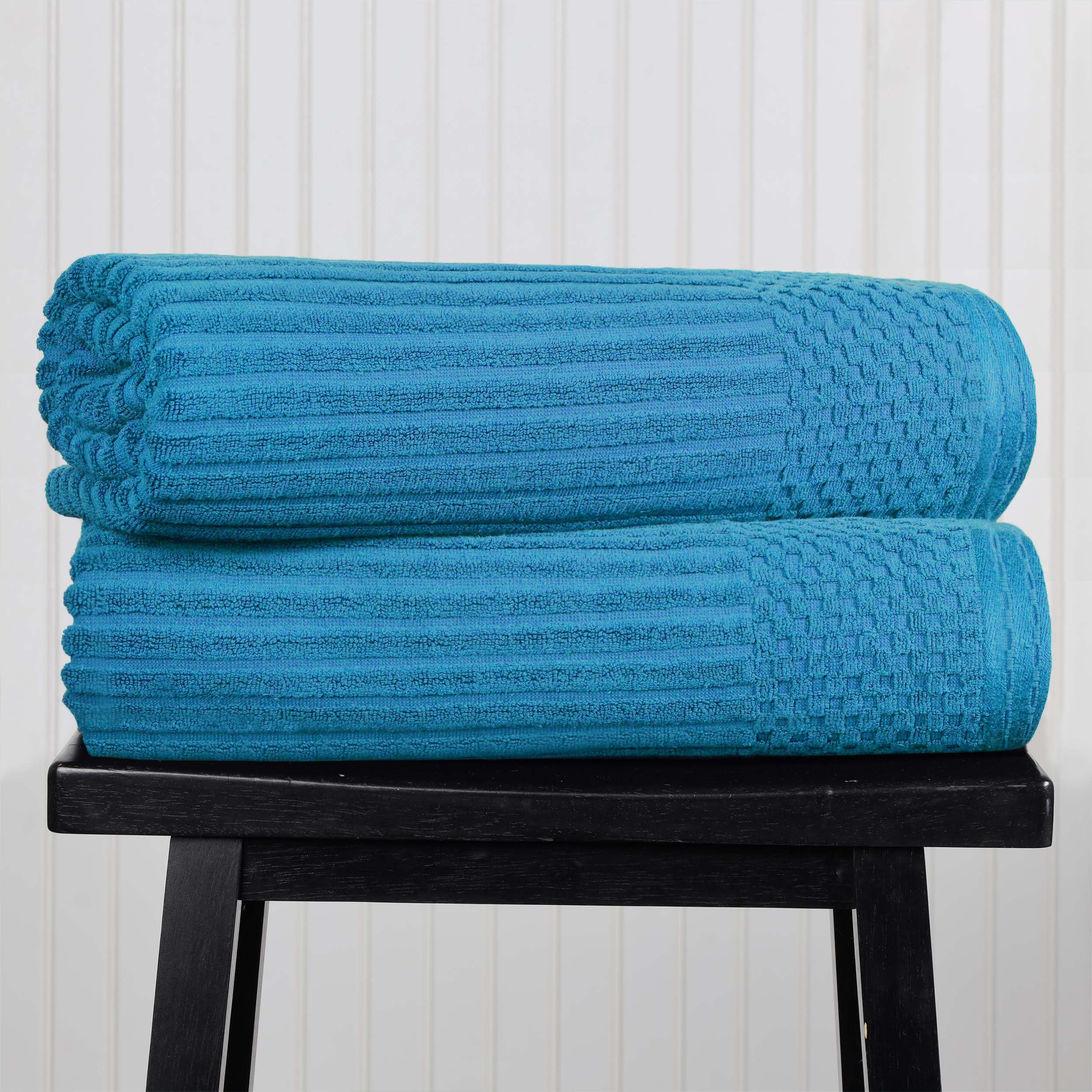 Premium Cotton Ribbed Textured Bath Towel Set - Ultra Absorbent 2-Piece Bath Sheet Set for Spa, Beach & Luxury Bathroom Use