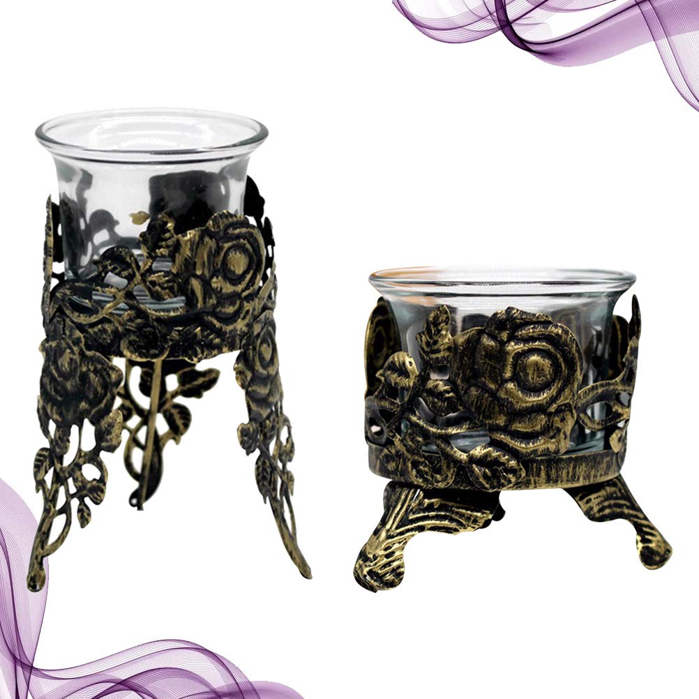 ARTIBETTER 2-Pack Metal Tea Light Holders - Elegant Rose Design Hollow Candle Cups for Home Decor, Wedding Centerpieces & Romantic Ambiance
