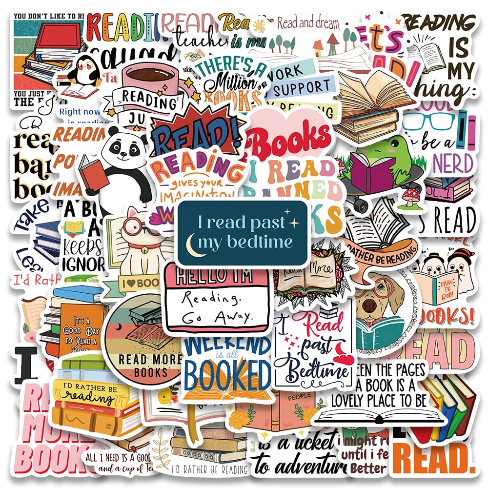 50PCS Funimost Waterproof Vinyl Book Stickers for Reading Lovers - Cute Bookish Stickers for Teachers, Students, Books, Laptops & Water Bottles - Perfect for School Supplies, Journaling & Gift Giving
