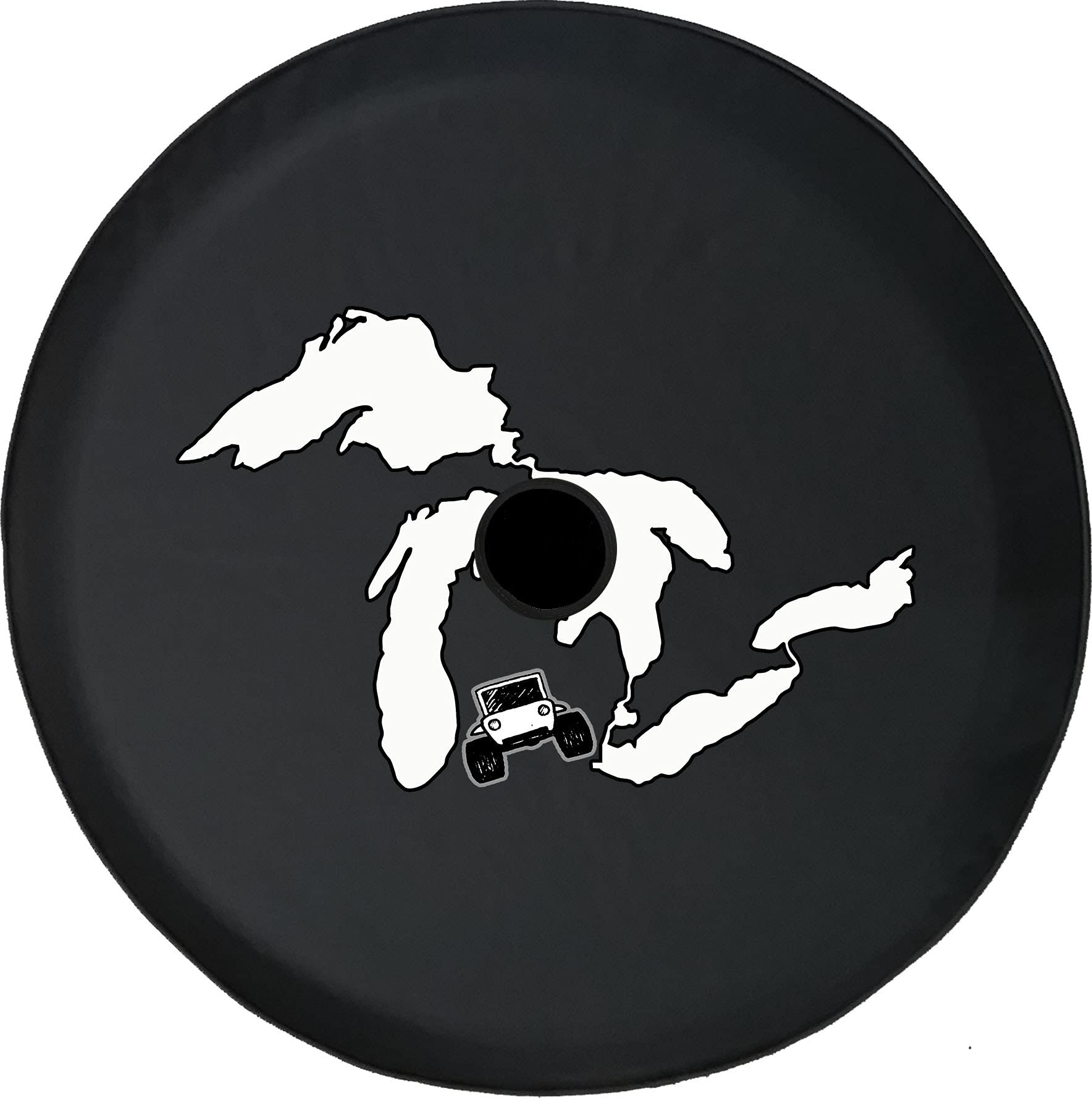 Michigan Great Lakes Black 33 Inch RV Tire Cover with Backup Camera Hole - Heavy Duty Waterproof Tire Protector for Trailers, Trucks, SUVs & Campers | Perfect for Road Trips, Camping & Outdoor Adventures