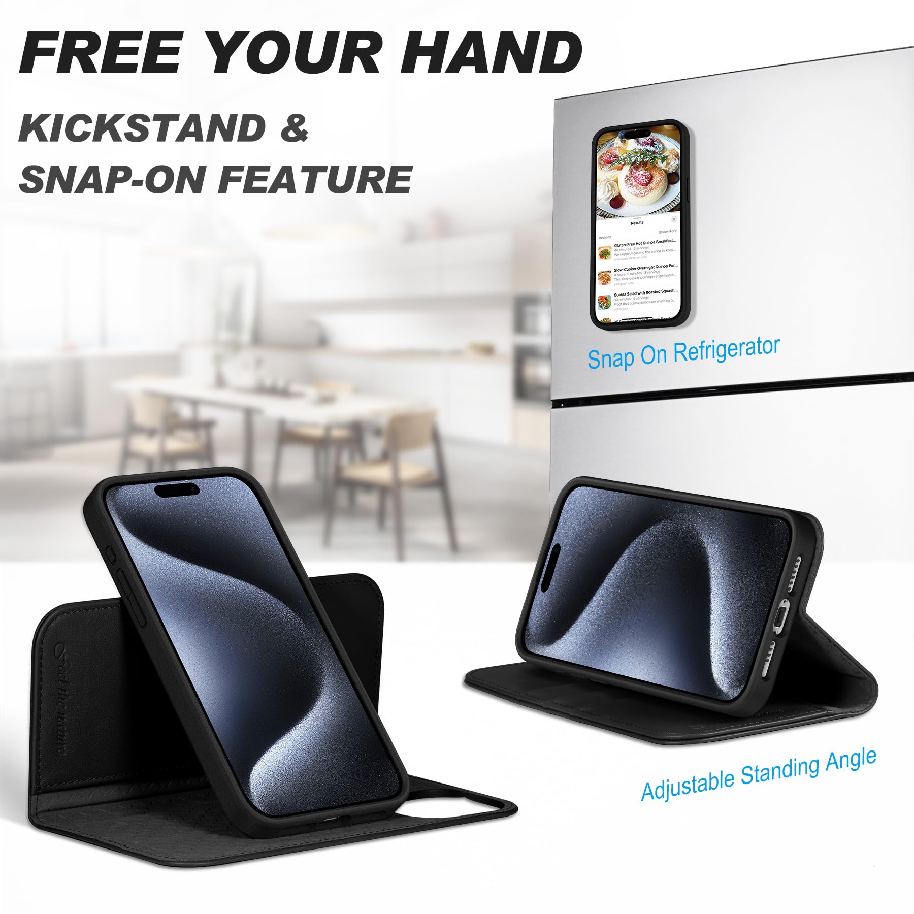 Premium SHIELDON Genuine Leather iPhone 15 Pro Max Case - 2-in-1 Detachable Wallet with Wireless Charging, Kickstand & RFID Blocking Card Holder | Magnetic Protective Cover for iPhone 15 ProMax (Black) | Perfect for Business Travel & Everyday Use
