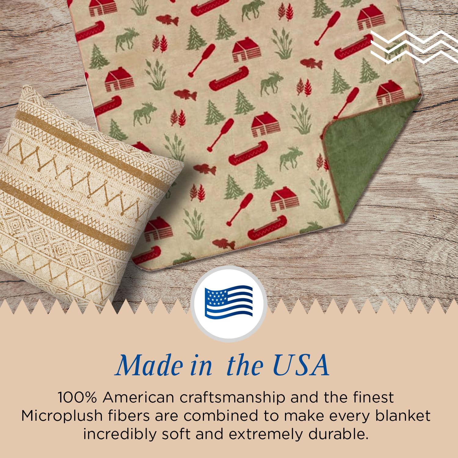 Denali Ultimate Comfort Rustic Throw Blanket - Lightweight Microplush with Moose Camp Design (60x70) - Cozy Camping, Cabin Decor & Winter Warmth for Sofa, Bed & Outdoor Adventures