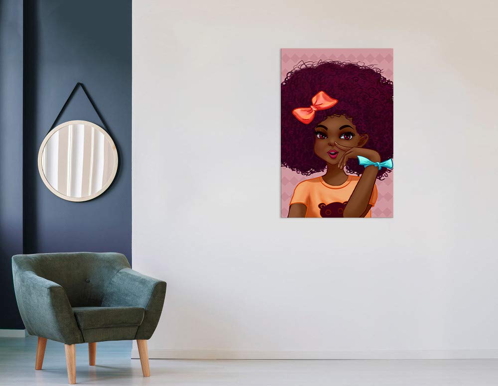 AMEMNY Black Woman Art Print - African American Wall Art Canvas Painting - Black Girl Portrait Wall Decor for Bedroom & Living Room - Ready to Hang Home Decor Gift for Women & Girls